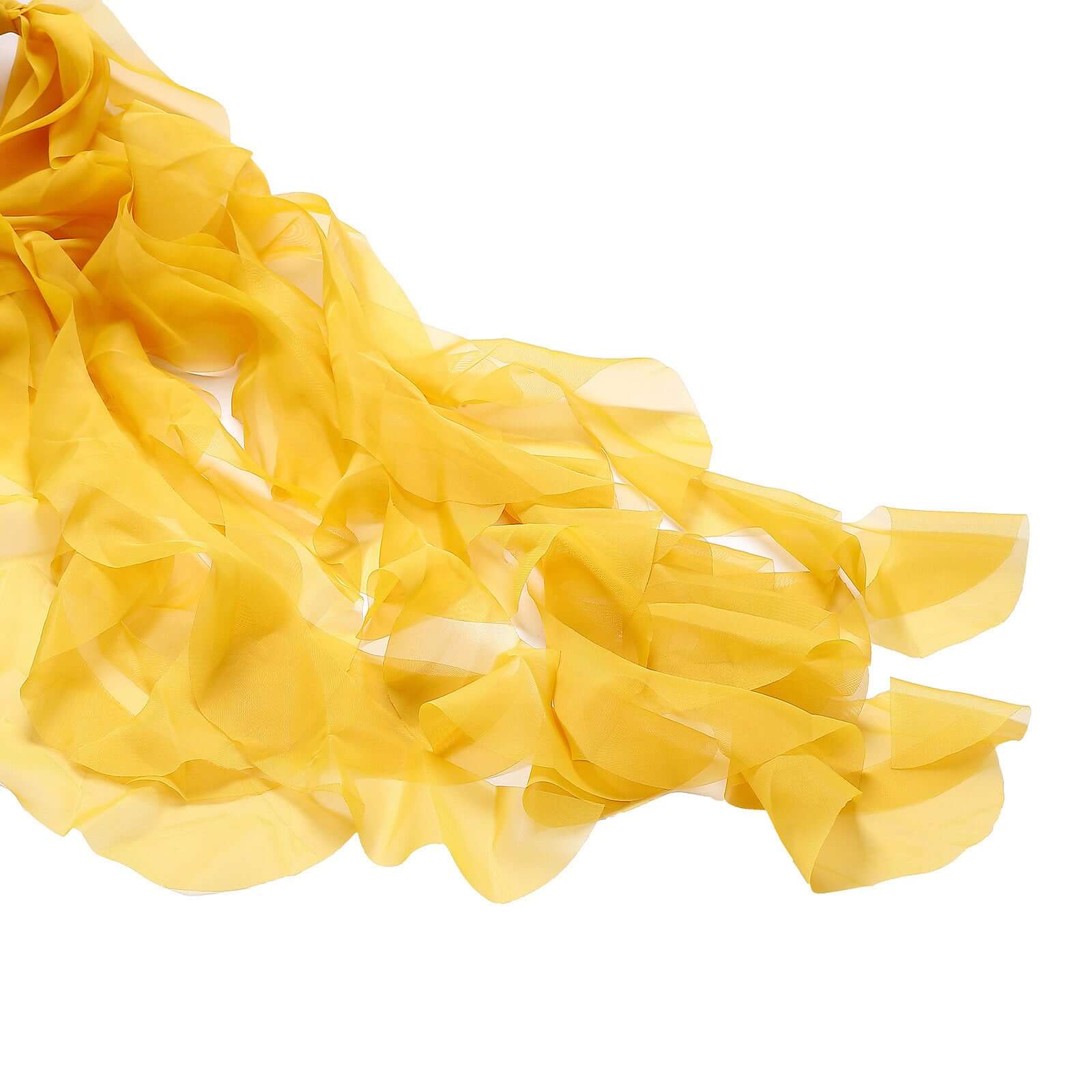 Mustard Yellow Chiffon Chair Sashes Set with Willow Ruffles - Elegant Chair Bow Decor