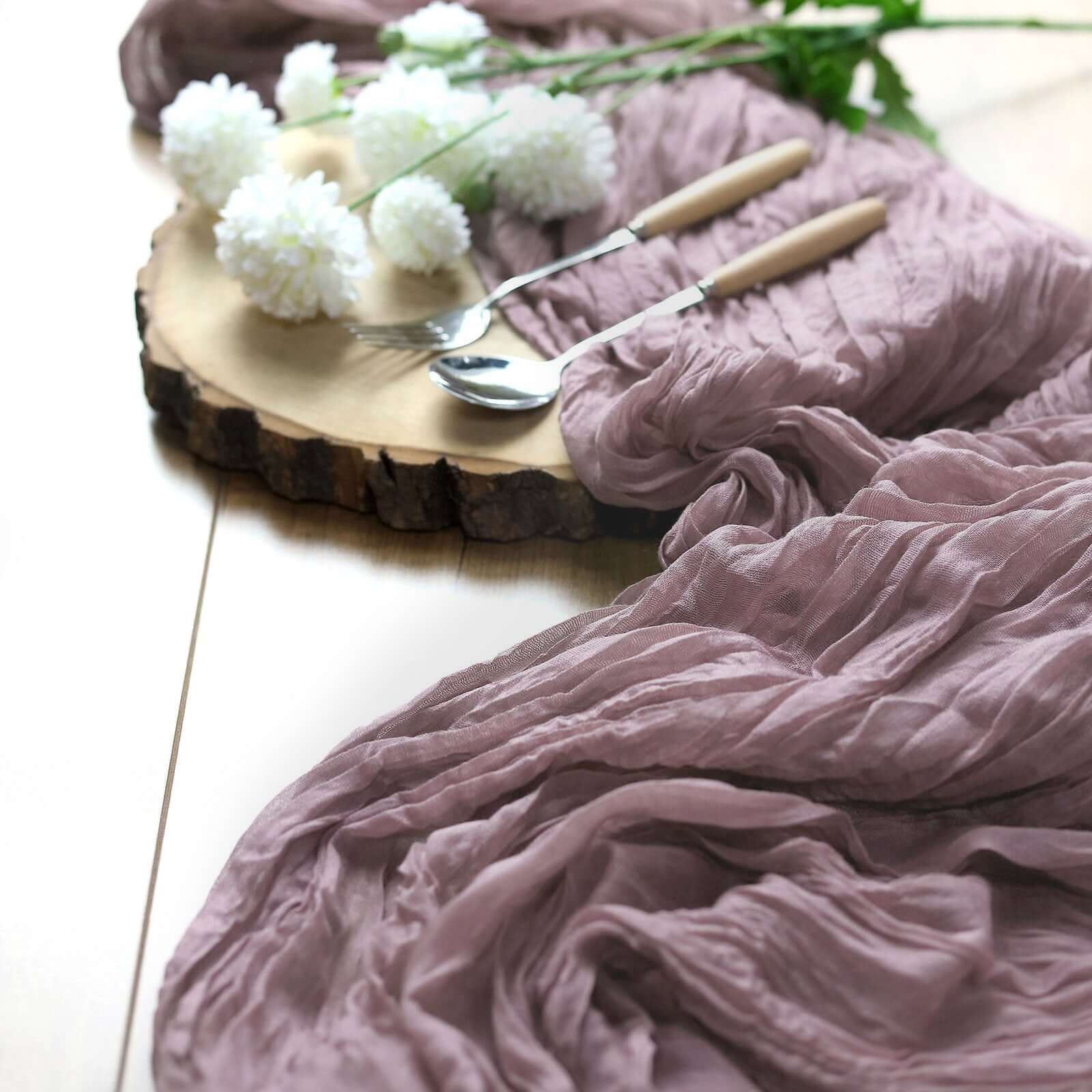 Exclusive Violet Amethyst Cheesecloth Gauze 10ft Table Runner for Rustic Boho Events