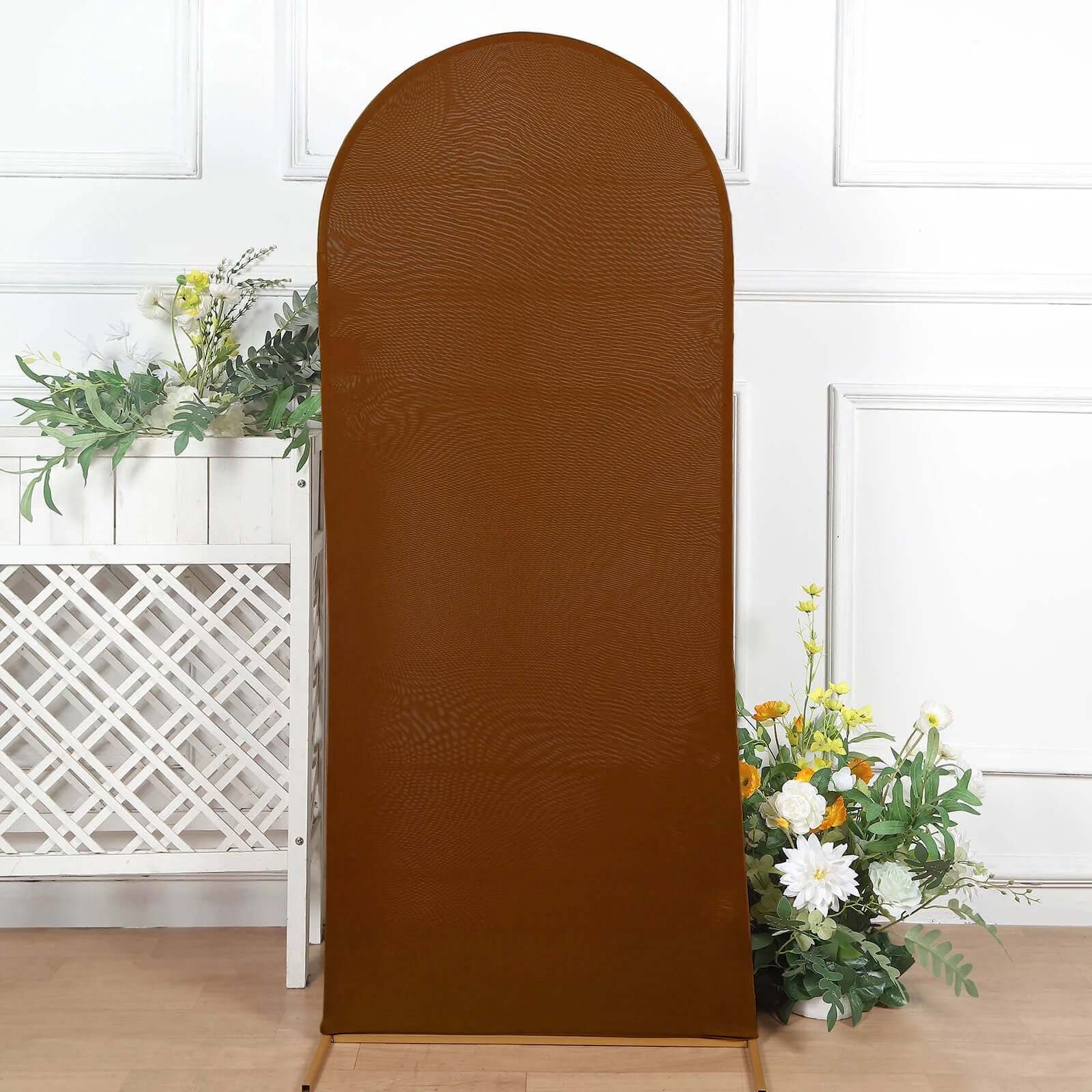 5ft Cinnamon Brown Spandex Fitted Cover for Round Top Wedding Arch - Ideal Decor