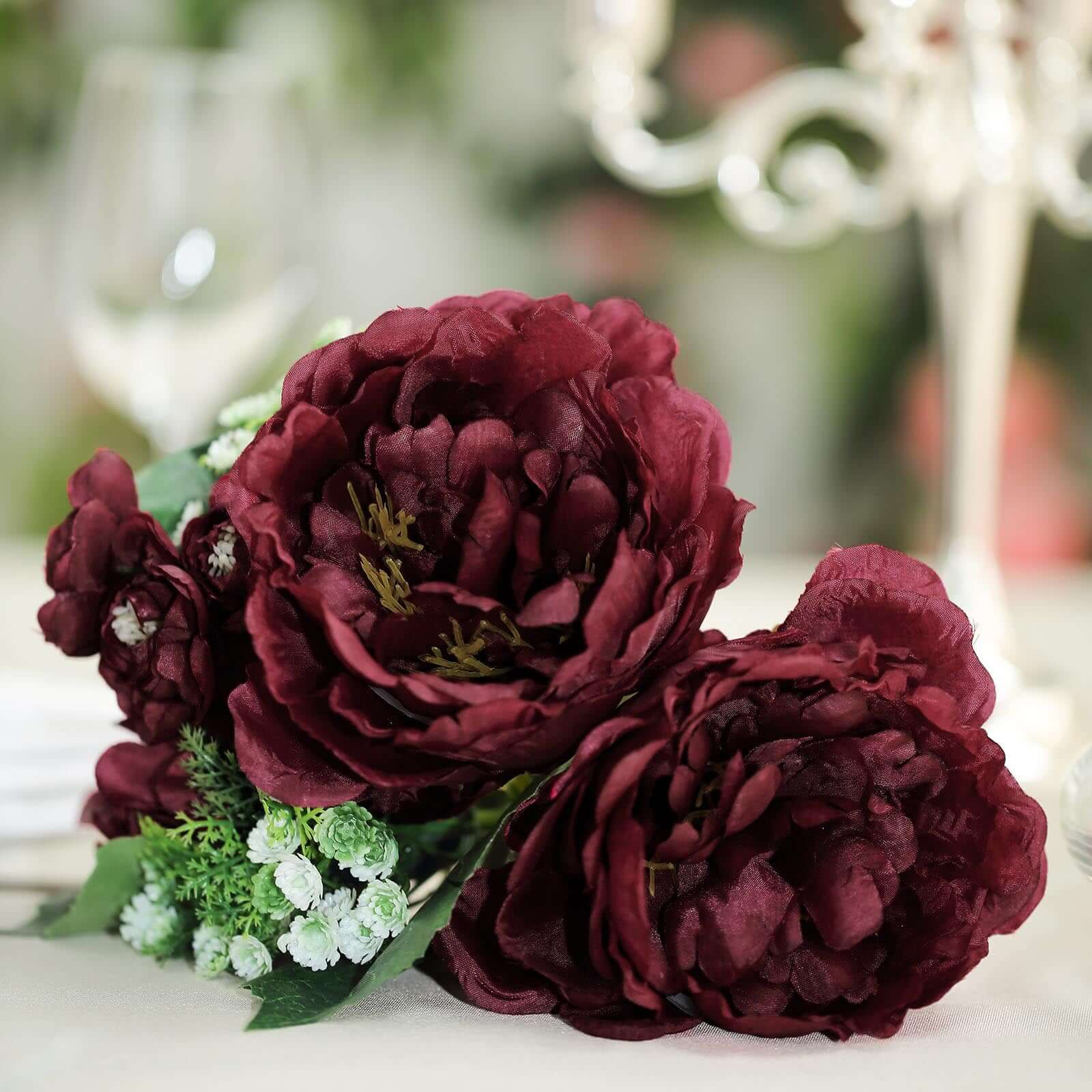 Hot Sale! 12-piece Burgundy Artificial Silk Peony Bouquet for Various Decorations