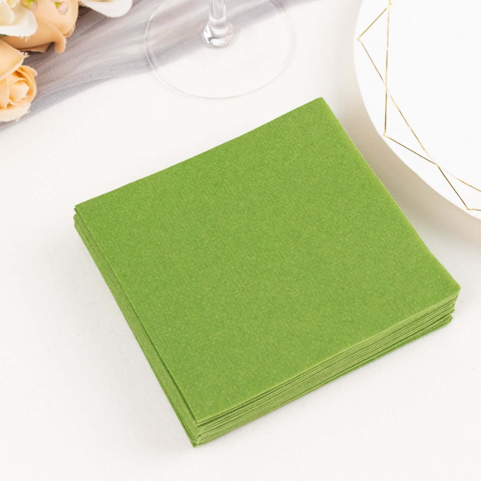 Great Deal! 20-Pack 5x5 Olive Green Airlaid Cocktail Napkins with Linen-Like Feel and High Absorbency