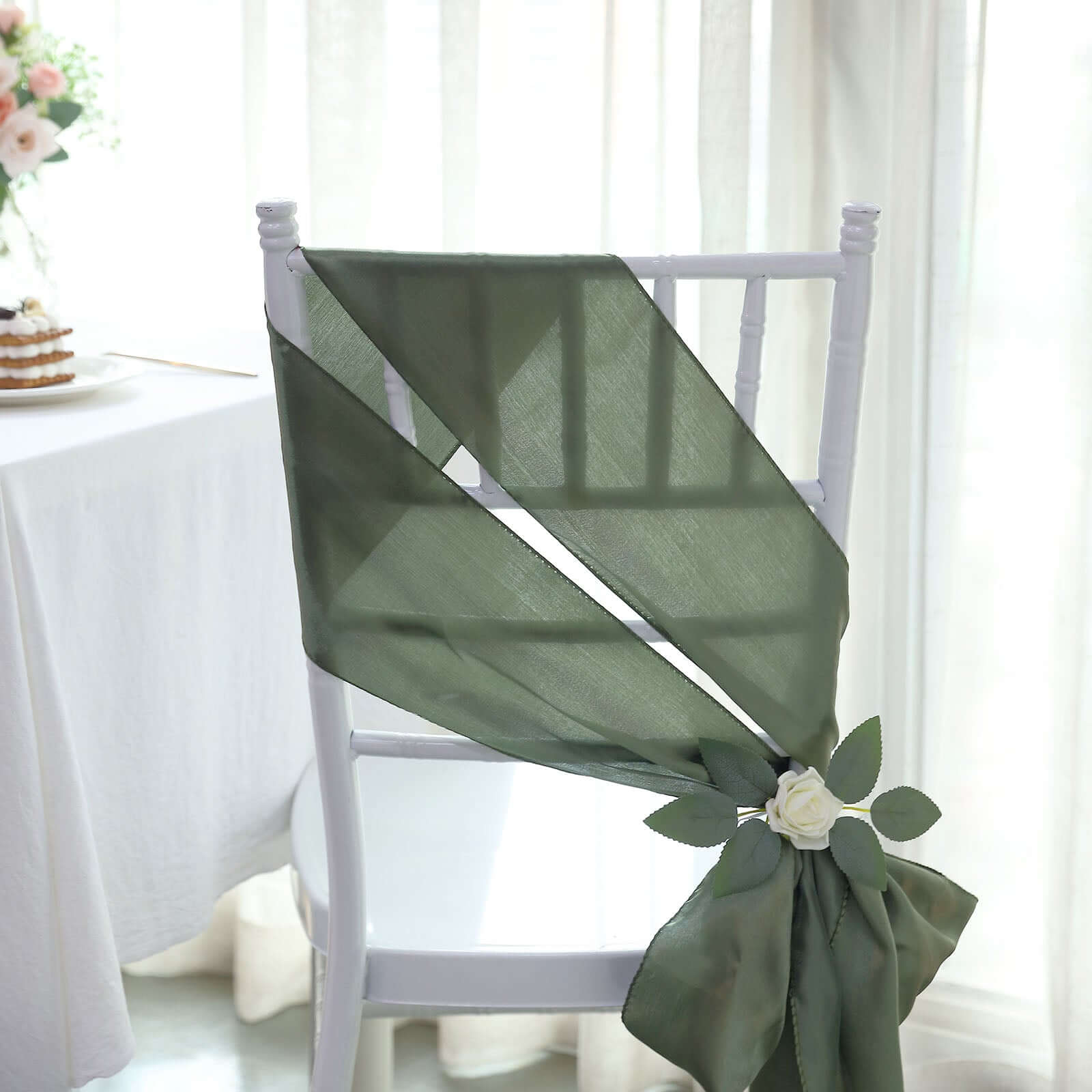 5-Pack Dusty Sage Green Satin Chair Sashes - Durable & Shiny
