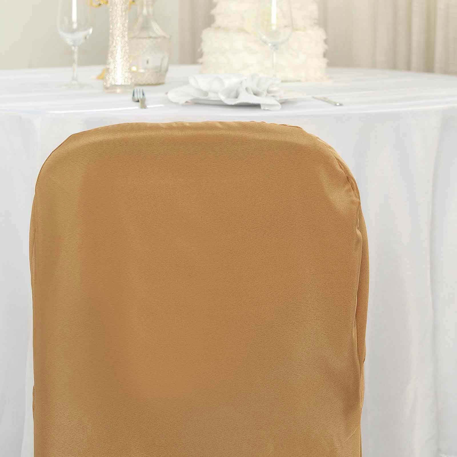 10-Piece Set of Gold Polyester Slip-On Chair Covers for Folding Chairs - Wrinkle-Free & Stain-Resistant