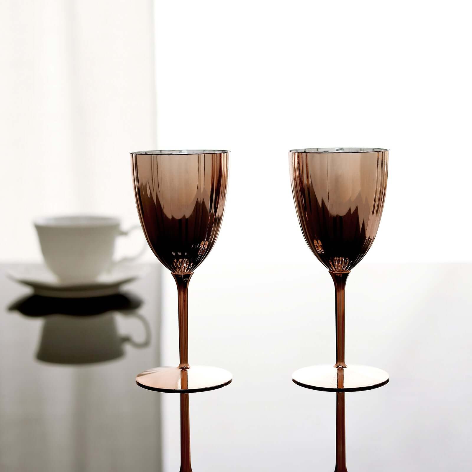 6-Pack Disposable Metallic Rose Gold Plastic Wine Glasses - Ideal for Parties & Special Events