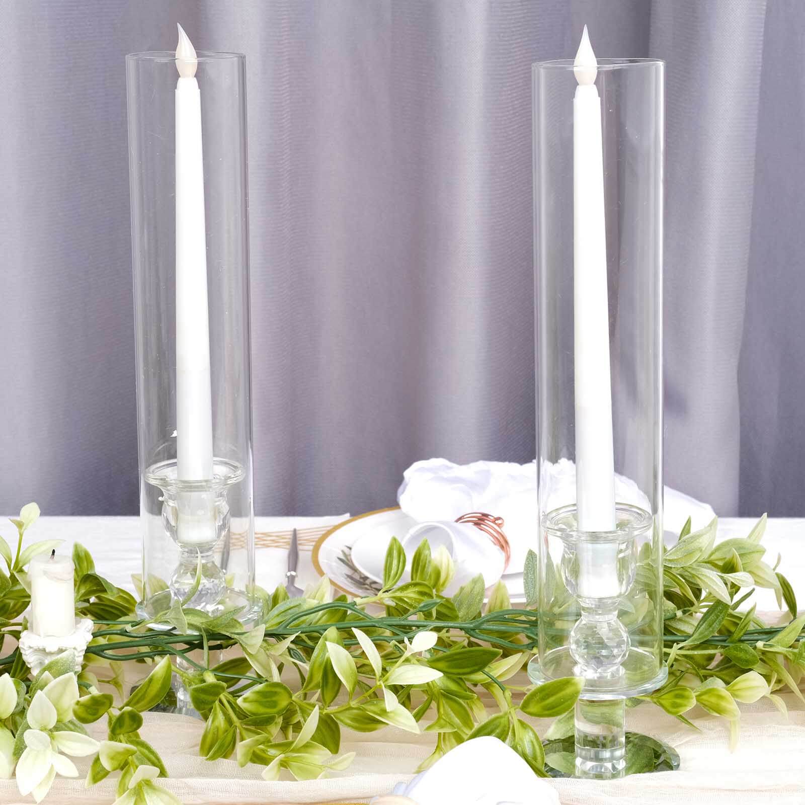 Hot Deal! 2-Pack Clear Crystal Hurricane Taper Candle Holders, 14-Inch Tall