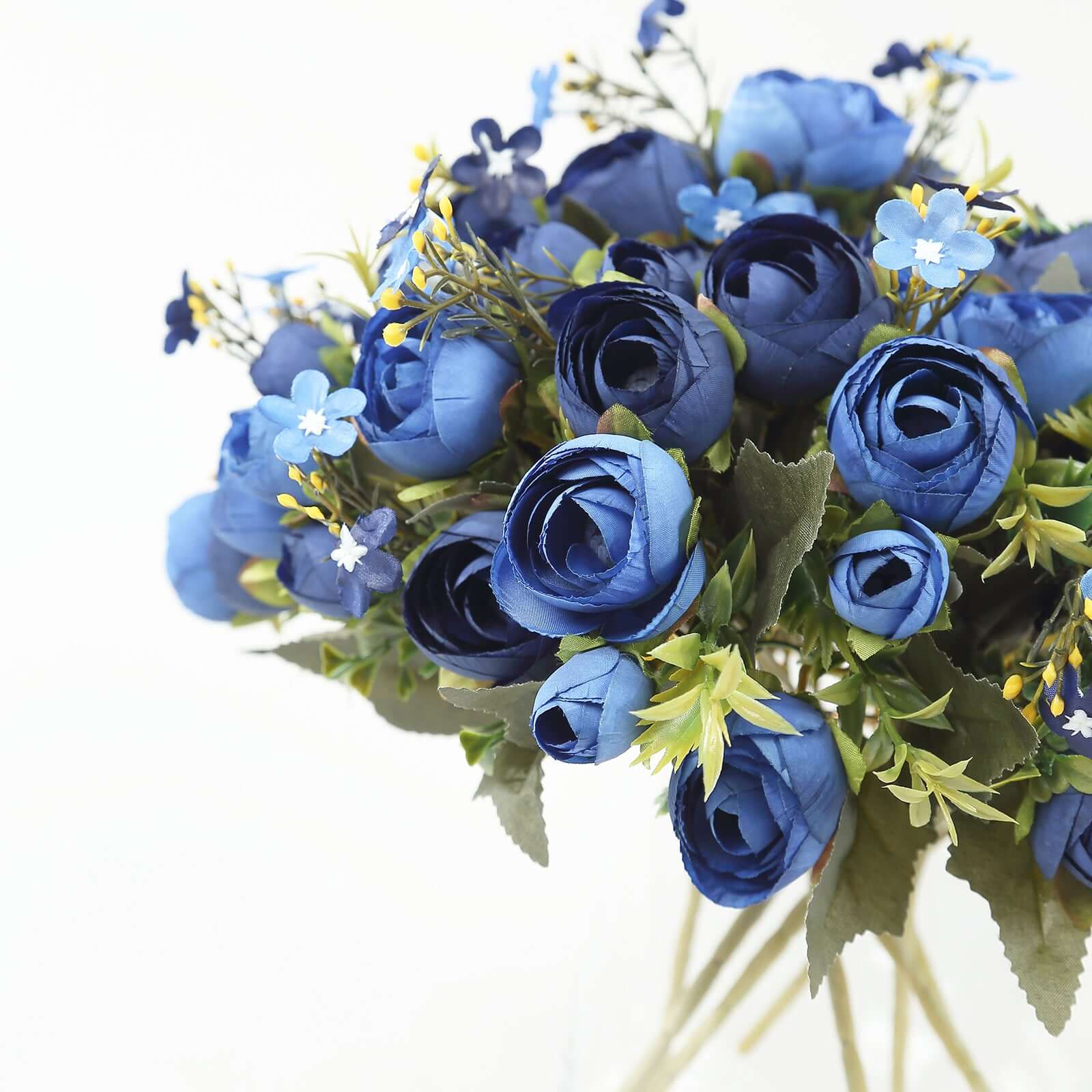 4-Pack Navy Blue Artificial Ranunculus Silk Flower Bouquets for Bridal and Decor