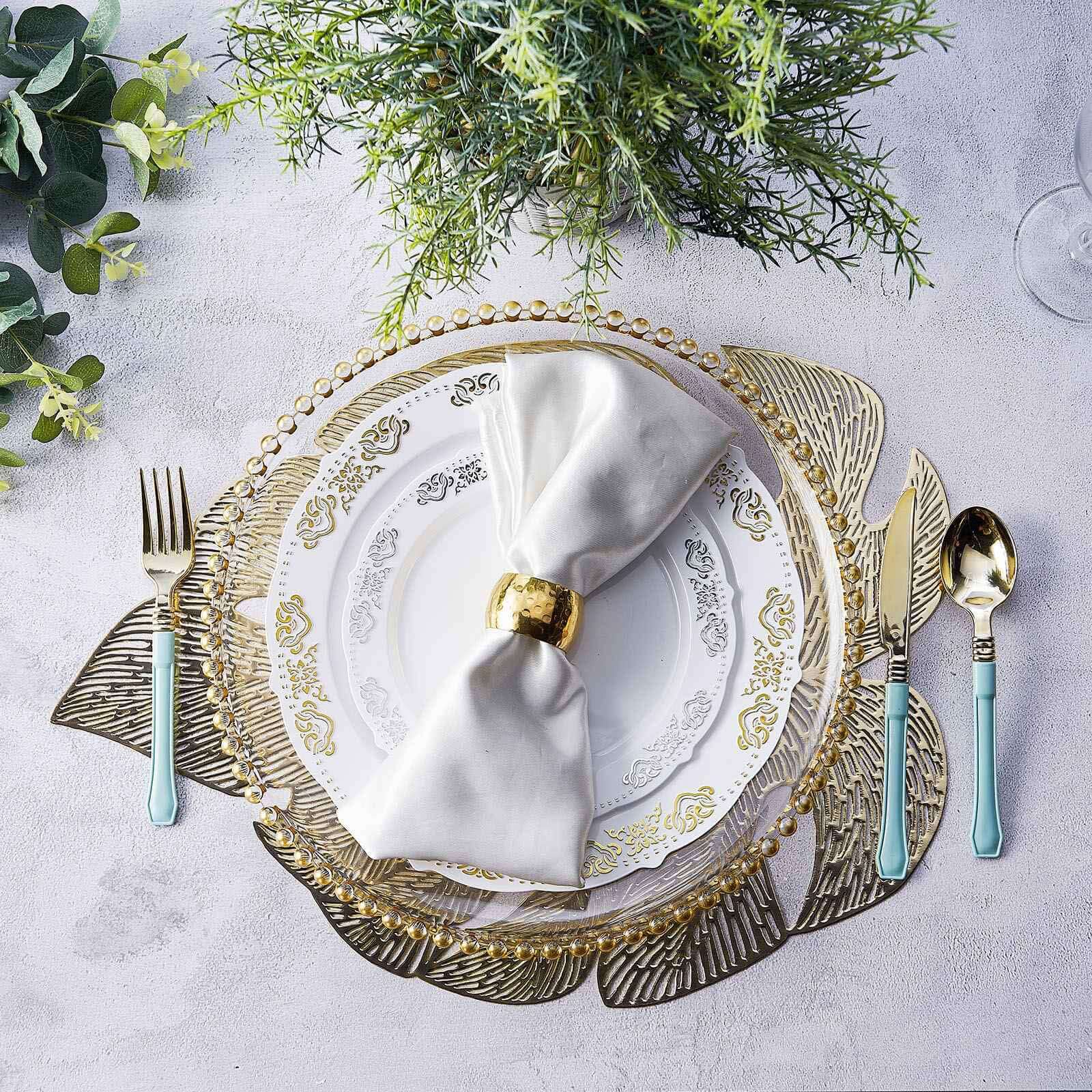 6-Pack Gold Monstera Leaf Design Vinyl Dining Table Mats with Non-Slip Surface for Tropical Decor