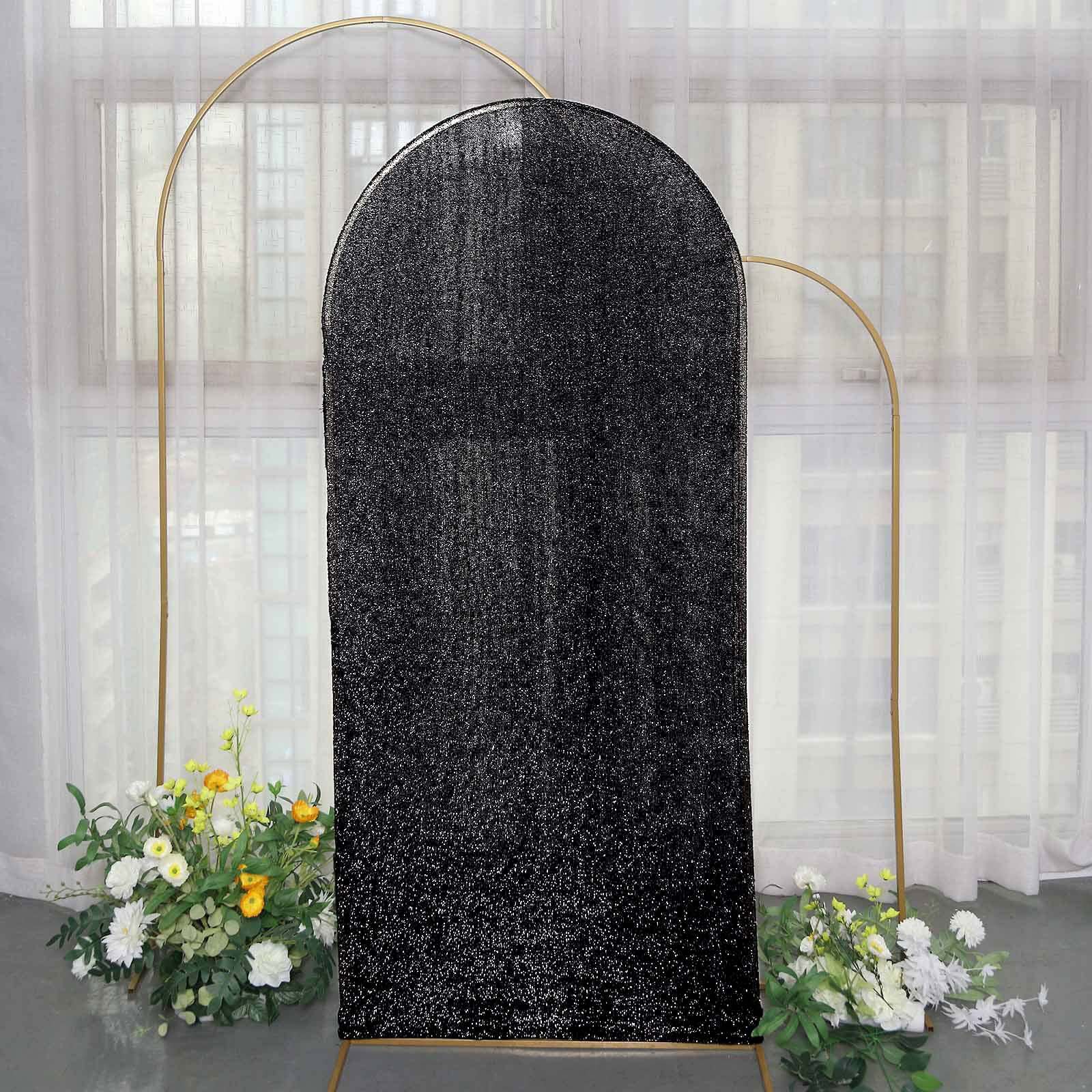 6ft Black Shimmer Tinsel Spandex Backdrop Cover for Round Top Wedding Arch - Ideal Choice