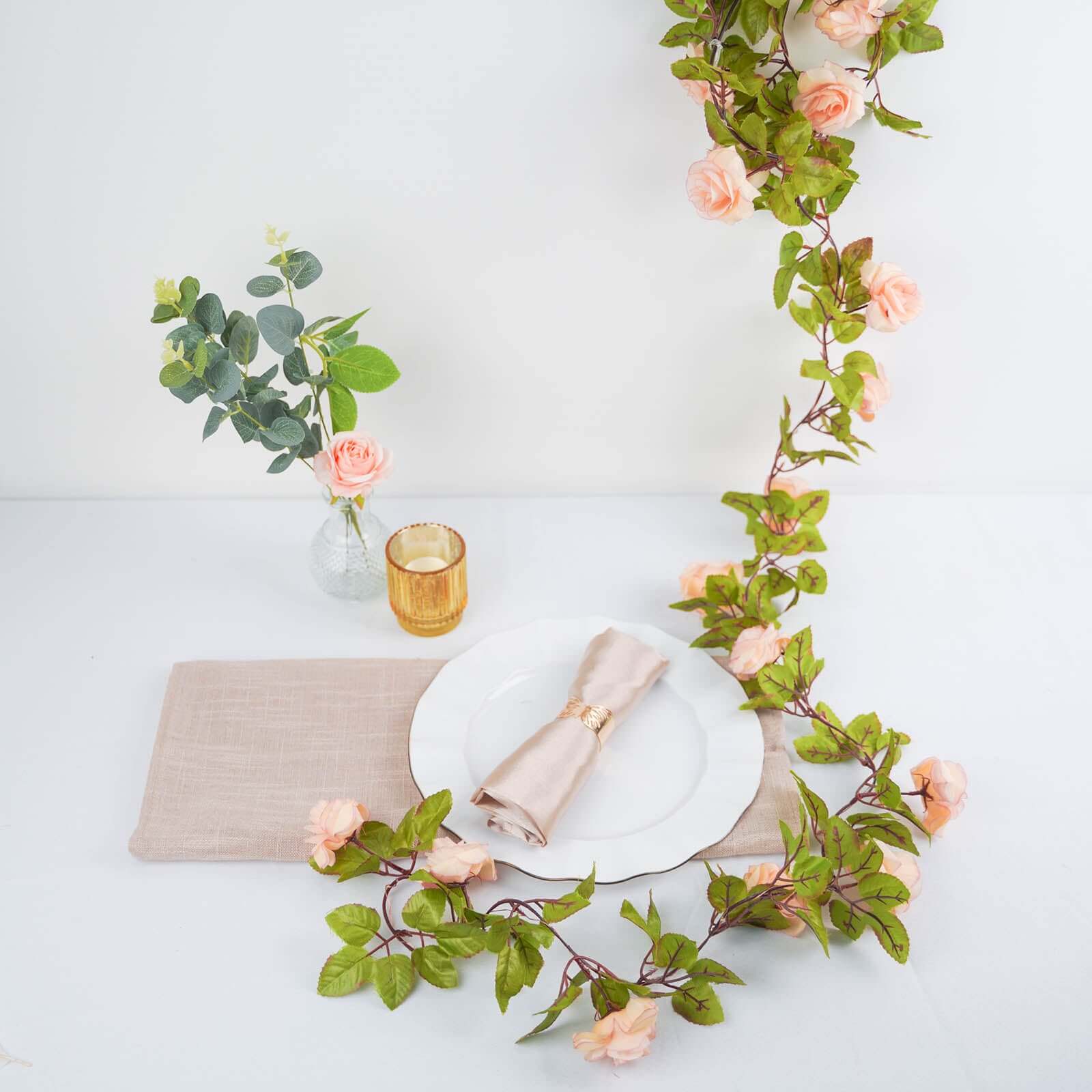 7ft LED Blush Silk Rose Garland with Warm White Battery - Operated Lights, Perfect for Decor