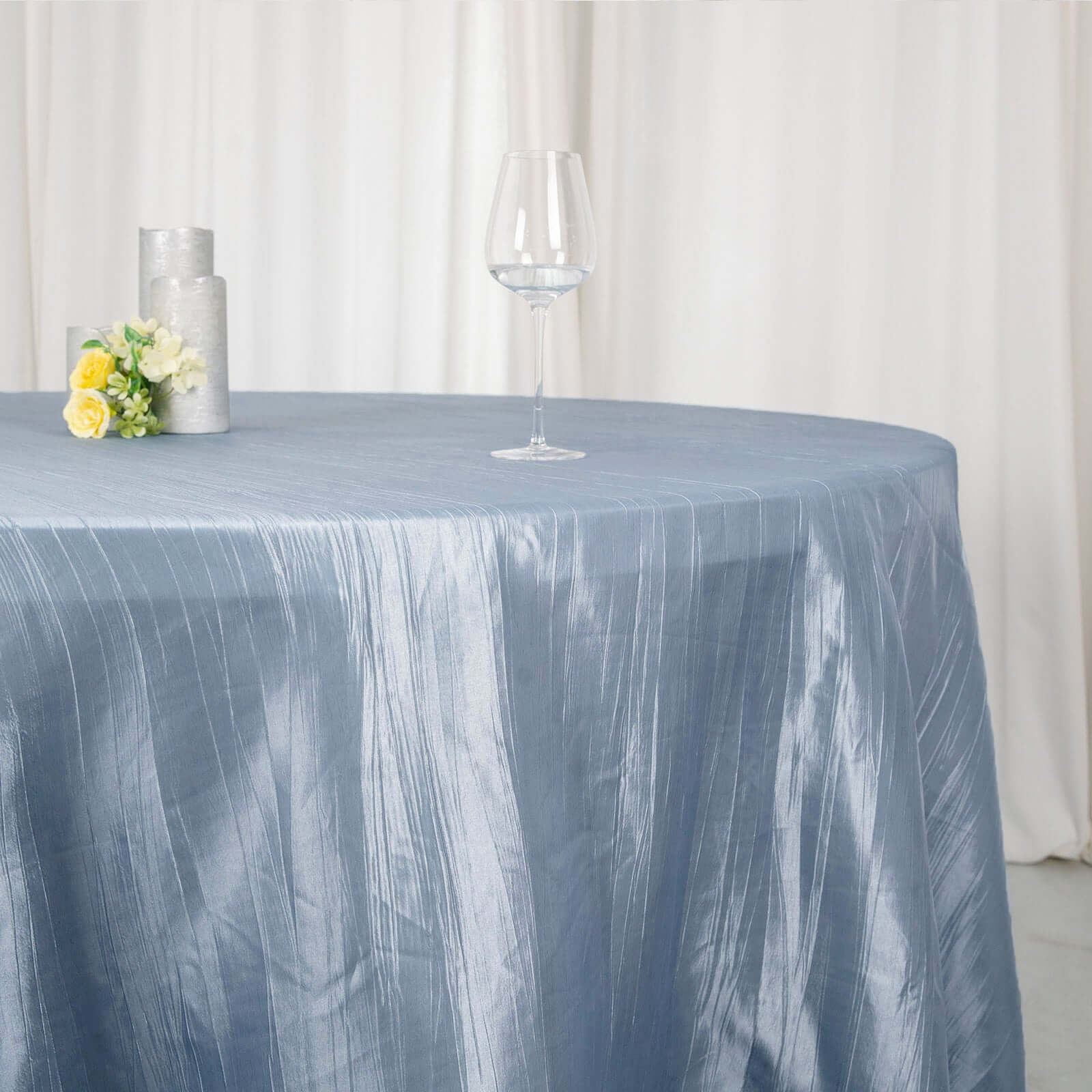 Seamless Accordion Crinkle 120-Inch Dusty Blue Round Taffeta Tablecloth