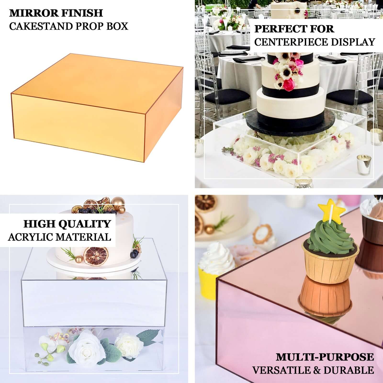 Hot Sale! 14x14 Acrylic Rose Gold Cake Box Stand for Dessert & Event Display