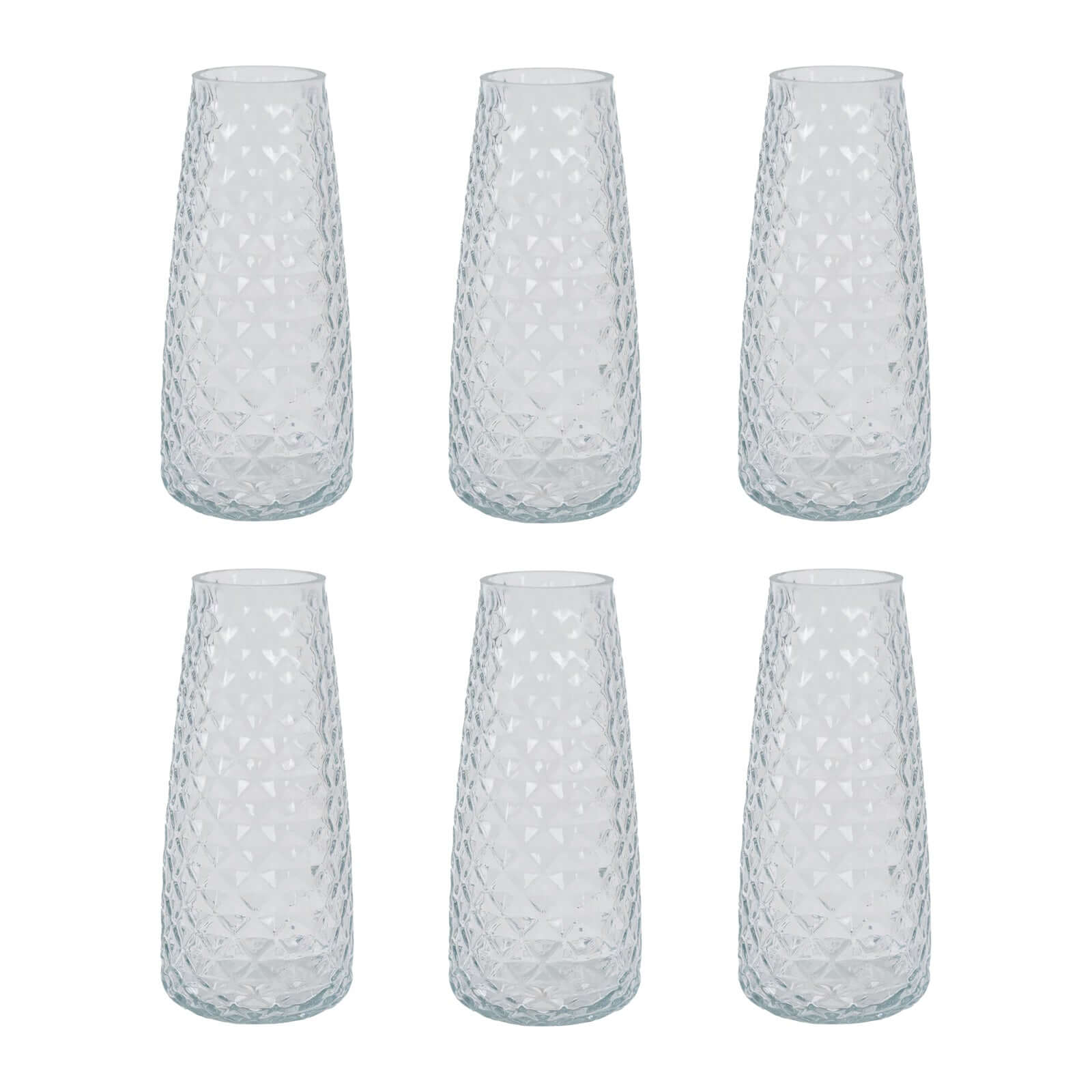 6-Pack Clear Glass Urn Vases with Diamond Cut Pattern - Ideal for Event Decor, 8.5 Inches