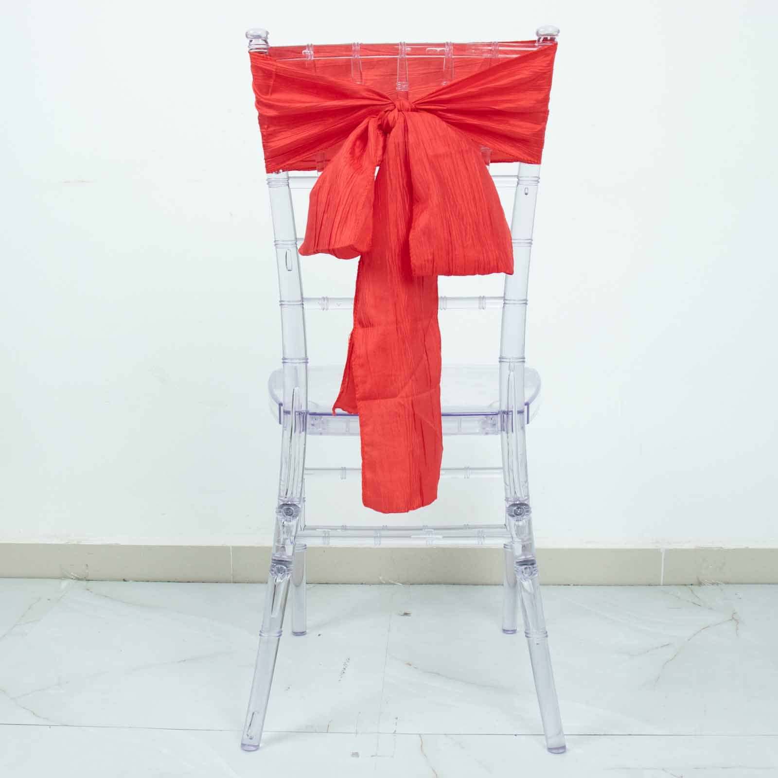 5-Pack Red Crinkle Taffeta Chair Sashes (6x106) - Ideal Decor for Weddings and Gatherings