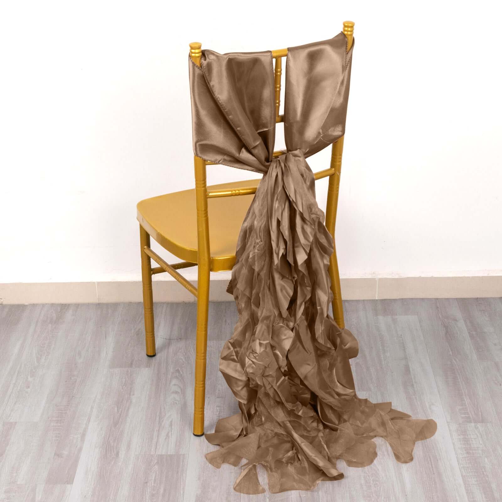 5-Piece Taupe Chiffon Satin Curly Willow Chair Sashes - Effortless Installation