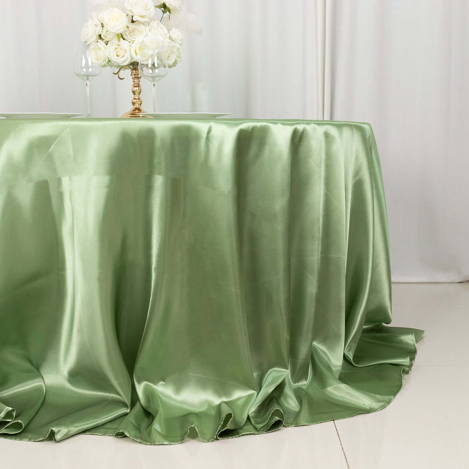 Hot! Sage Green Satin 132" Round Seamless Tablecloth - Stylish Cover