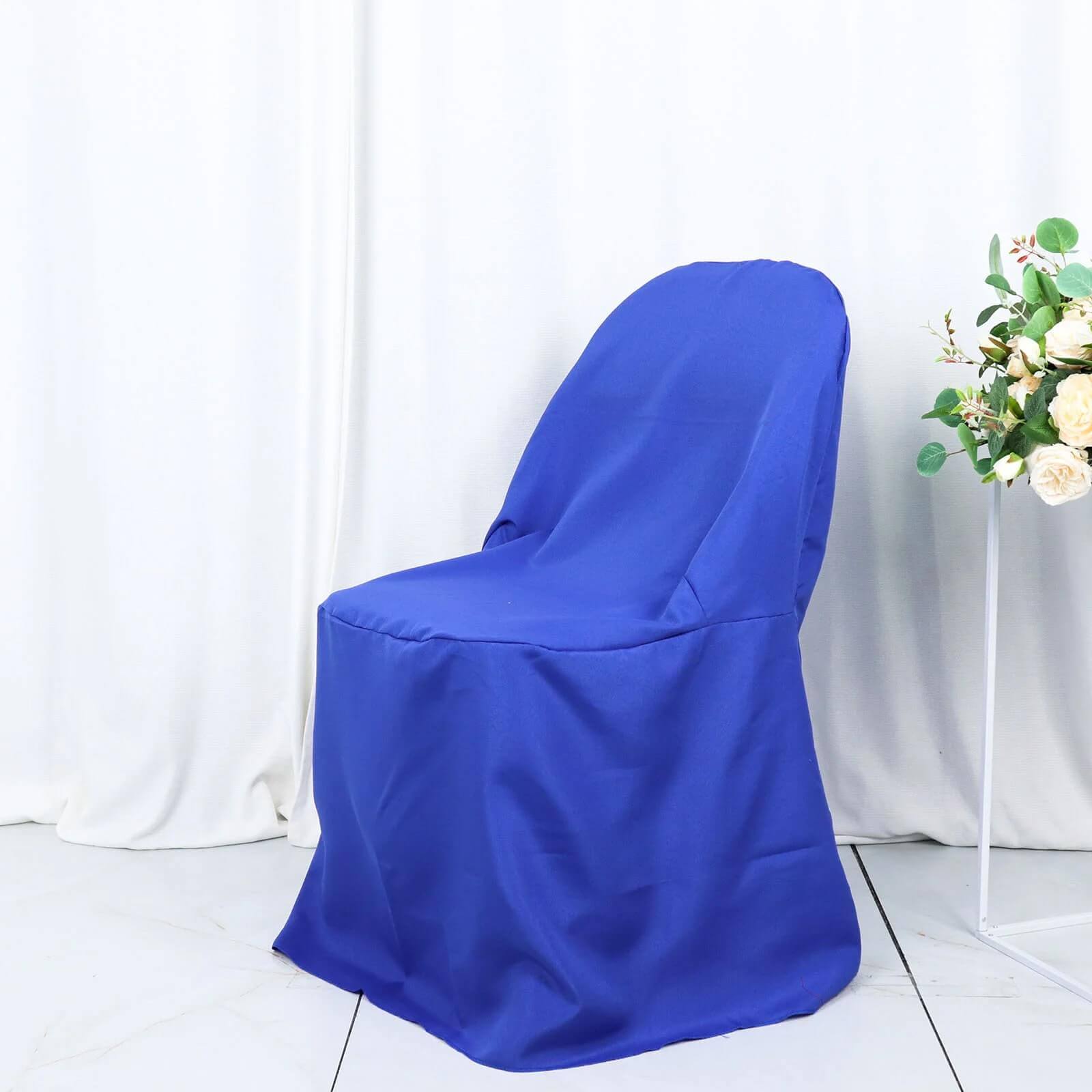 10-Piece Royal Blue Polyester Wrinkle-Free Slip-On Chair Covers for Folding Chairs