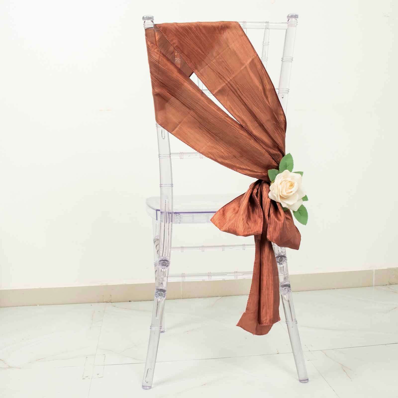 5-Piece Terracotta (Rust) Accordion Crinkle Taffeta Chair Sashes 6x106 - Ideal for Weddings & Gatherings