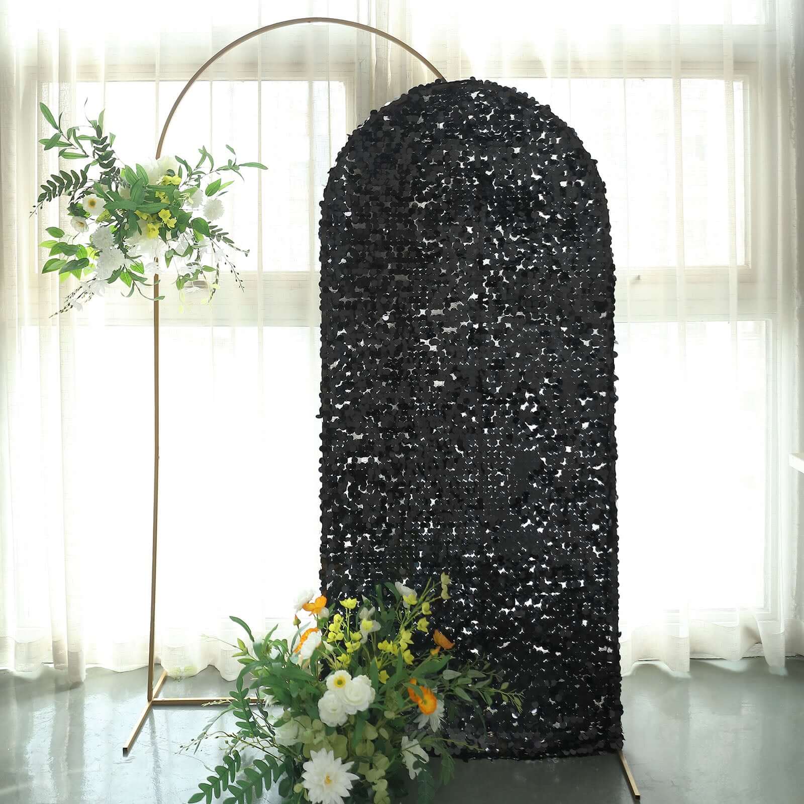 Hot Sale! 6ft Double-Sided Sparkly Black Payette Sequin Cover for Round Top Wedding Arch