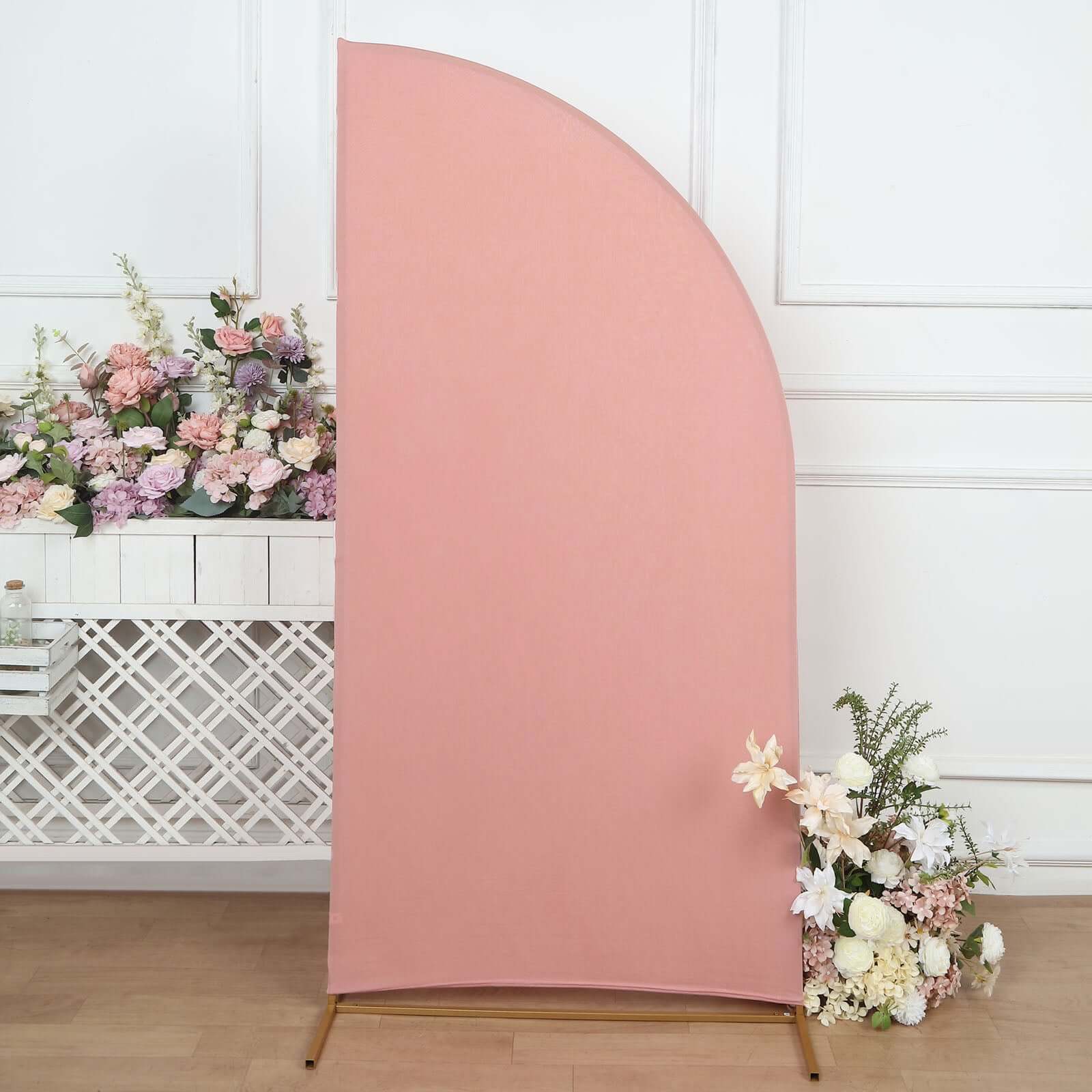 Custom-Fitted 6ft Matte Dusty Rose Spandex Half Moon Chiara Wedding Arch Backdrop Cover