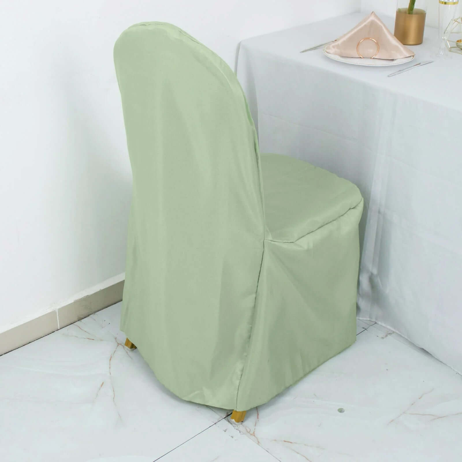 10-Pack Sage Green Polyester Stain-Resistant Slip-On Chair Covers for Banquets - Great Deal!