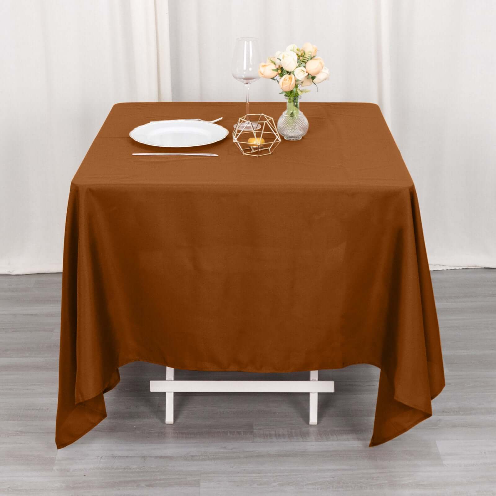 Wrinkle-Resistant & Durable 70x70 Polyester Tablecloth in Cinnamon Brown - Ideal for Events