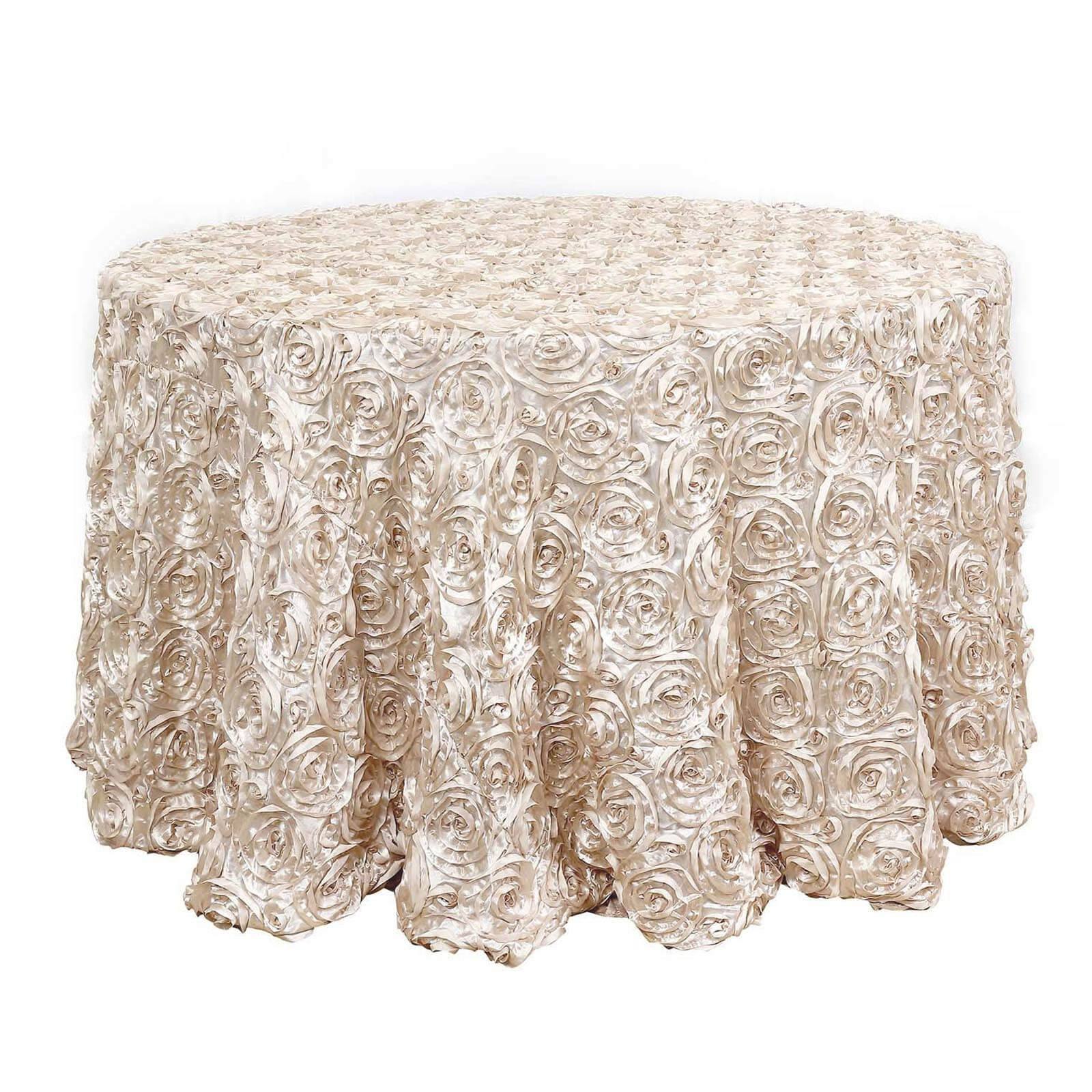 Beige High - Quality Satin 120 - inch Round Tablecloth with 3D Rosette Design
