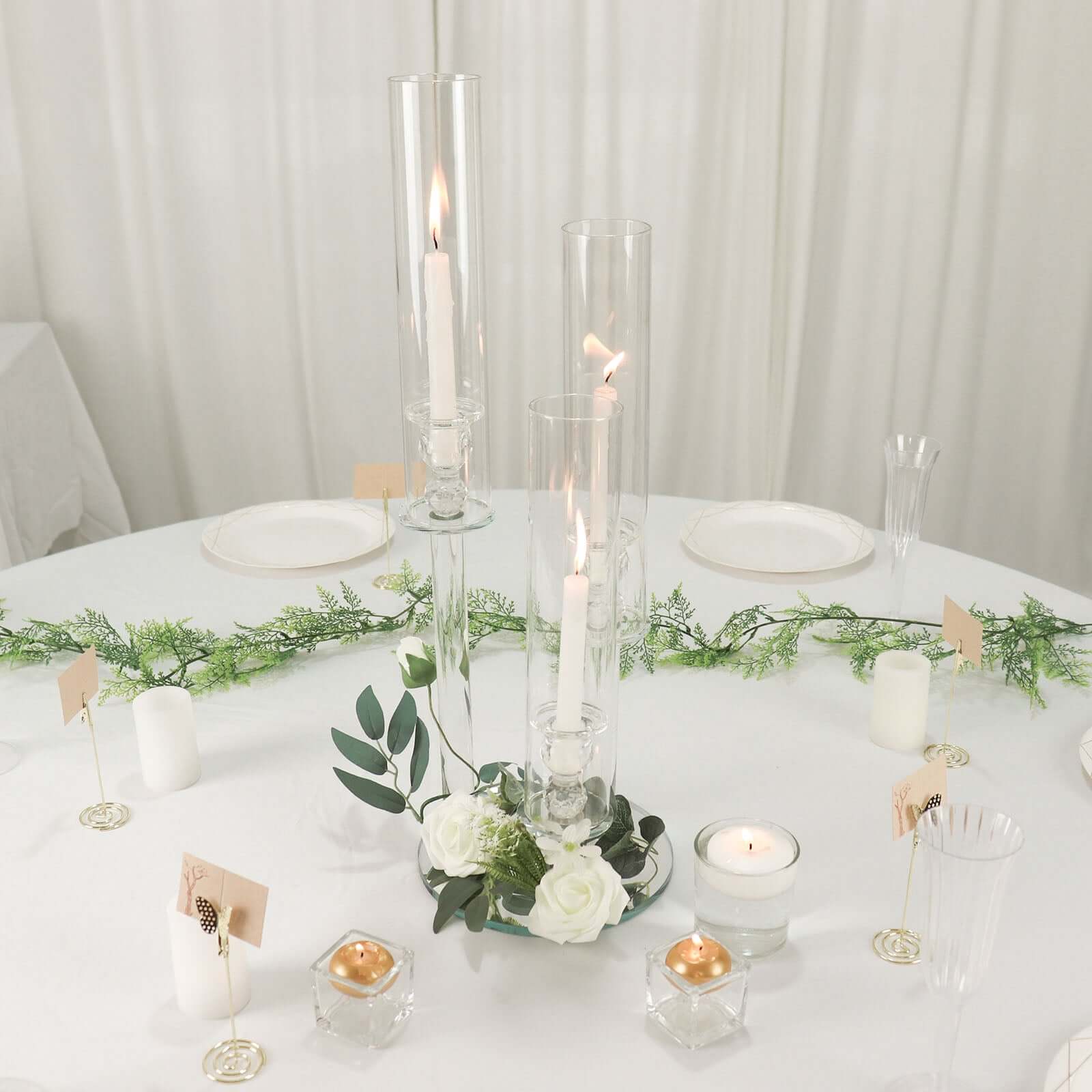3-Arm Round Crystal Glass Candelabra - Ideal Centerpiece for Weddings and Events