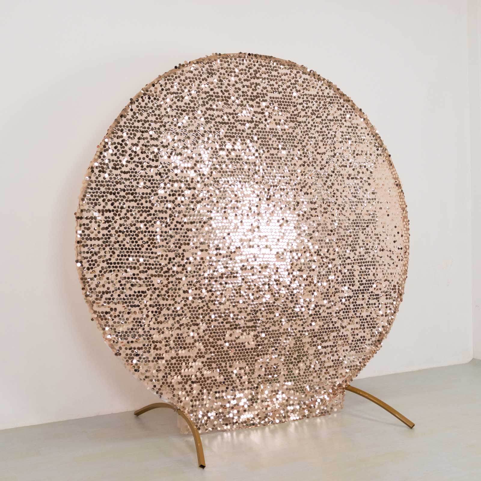 7.5ft Sparkly Rose Gold Sequin Cover for Round Wedding Arch Stand - Perfect Decor!