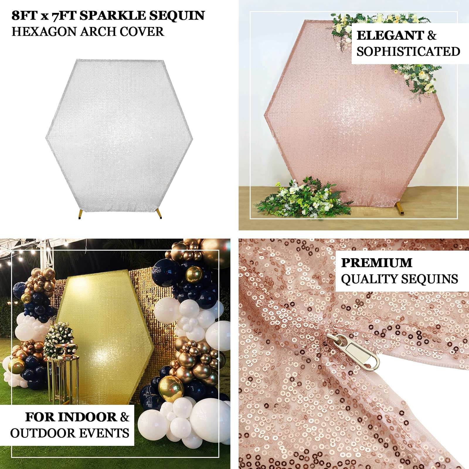 8ft x 7ft Gold Metallic Shiny Sequin Double-Sided Custom Wedding Arch Backdrop Cover