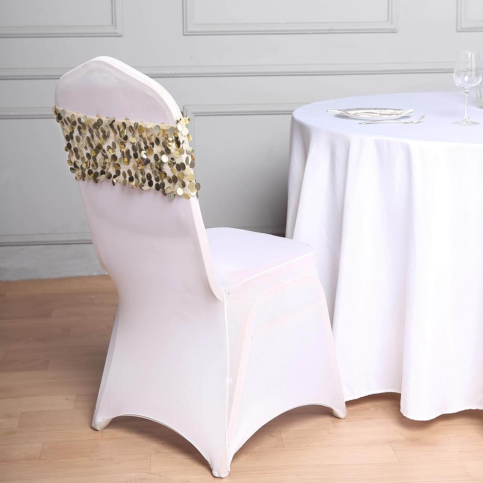 5-Pack Champagne Payette Sequin 13x10 Chair Sash Bands - Ideal for Weddings & Gatherings