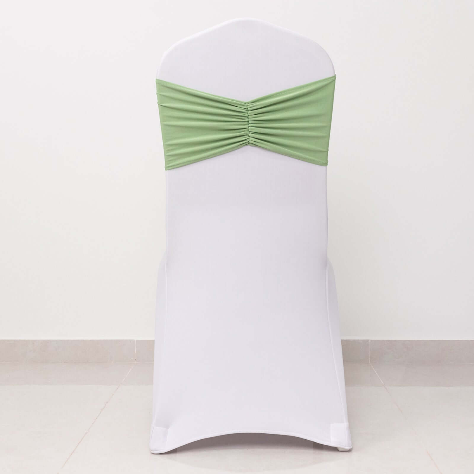 Hot Deal! 5-Pack Sage Green Ruffled Spandex Chair Sashes - Wide & Stretchable