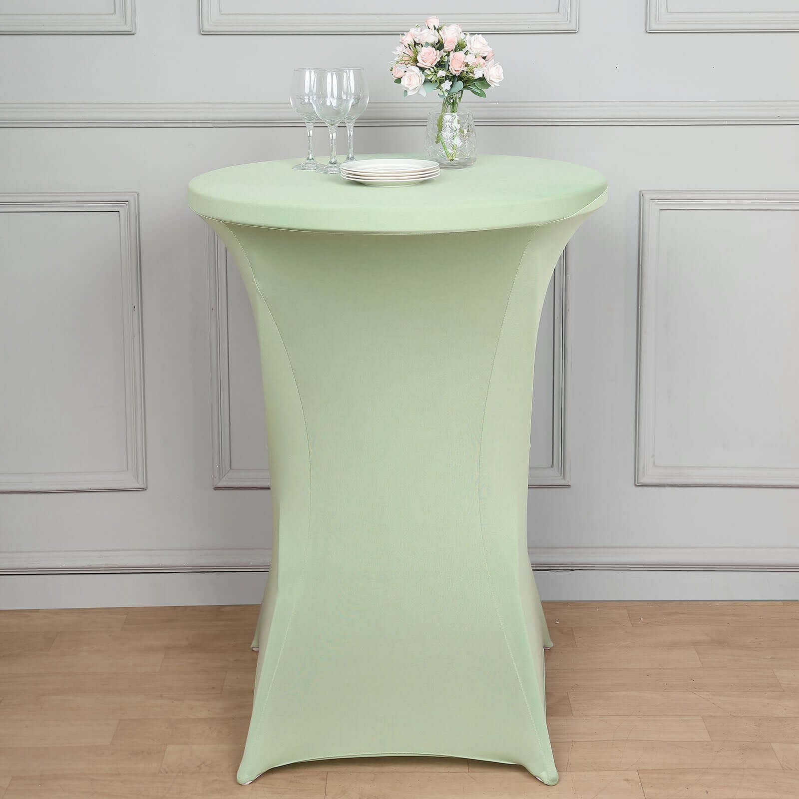 Sage Green Spandex Stretch Fitted Highboy Cocktail Table Cover - Easy Maintenance, Fits 24-32 Inch Tables