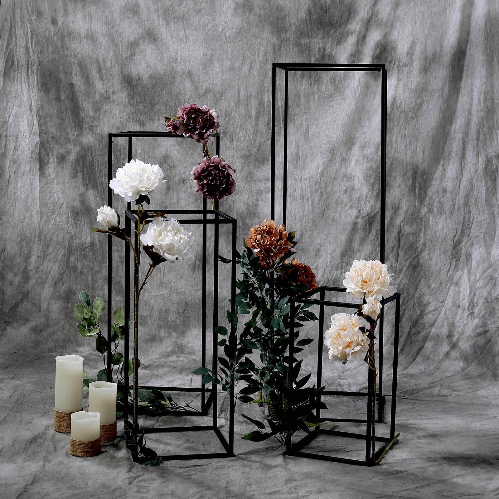 Hot Deal! Set of 4 Matte Black Metal Flower Stands for Wedding Centerpieces - Durable Display in 4 Sizes