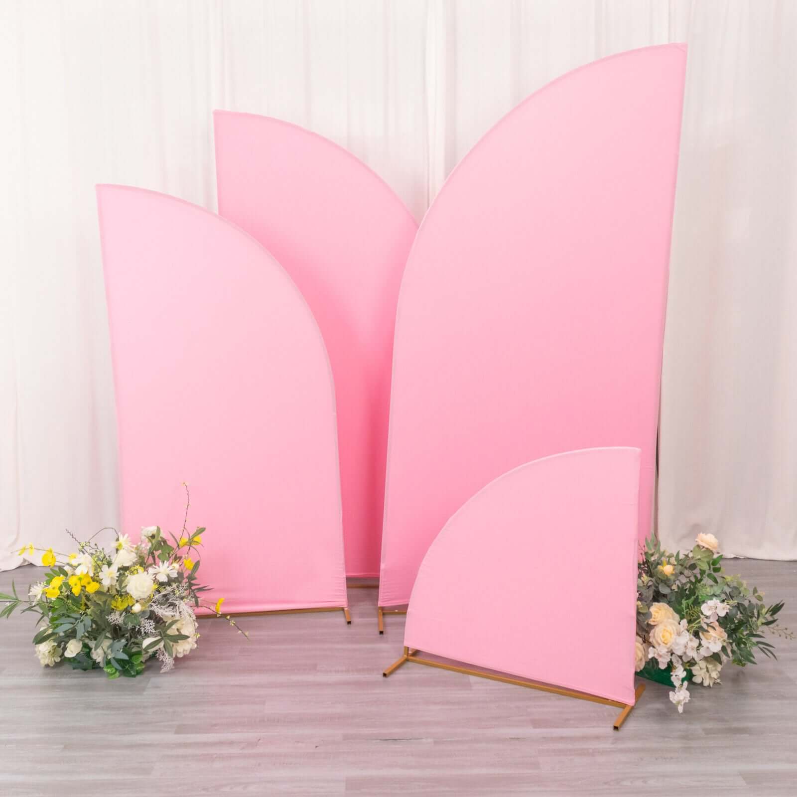 Exclusive Set of 4 Custom-Fitted Matte Pink Spandex Half Moon Wedding Arch Covers - Various Sizes