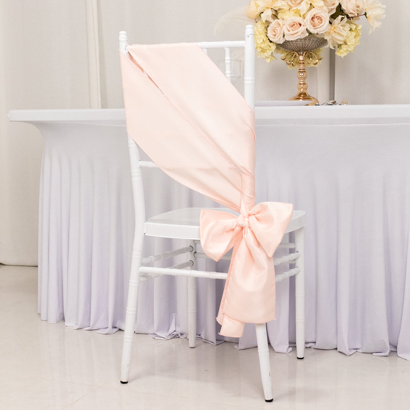 5-Piece Set of Blush Lamour Satin 6x106 Chair Sashes - Reusable Decorative Bows