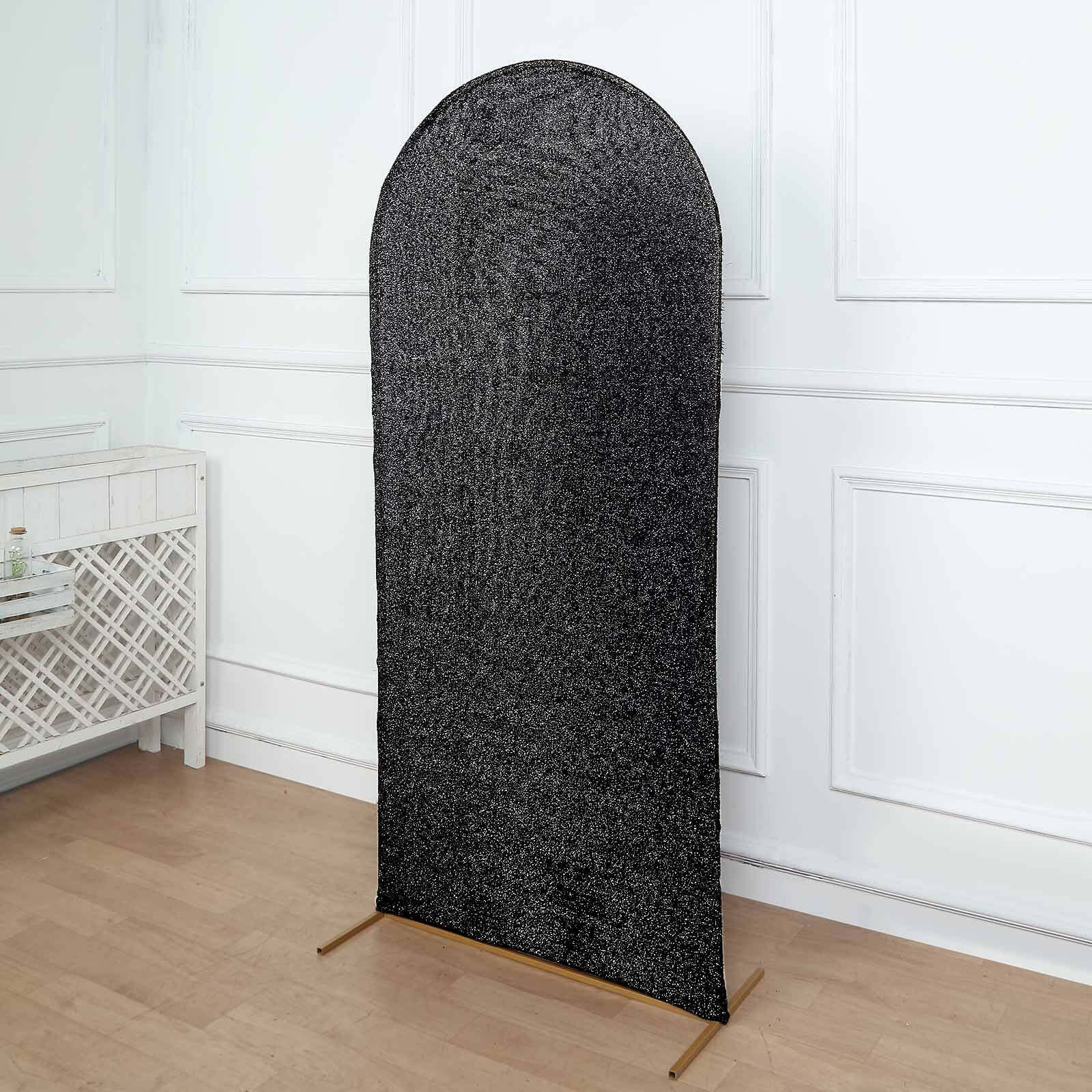 6ft Black Shimmer Tinsel Spandex Backdrop Cover for Round Top Wedding Arch - Ideal Choice