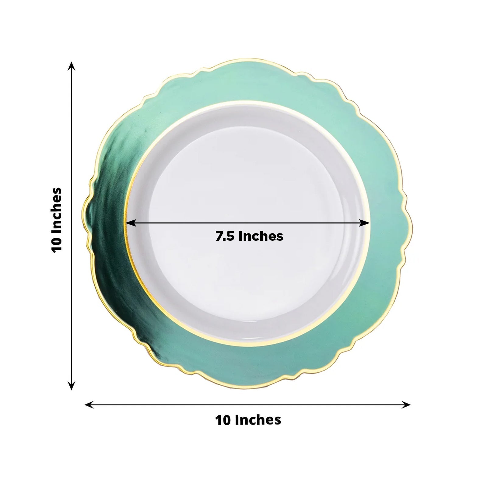 Hot Deal! 10-Pack Disposable White Plastic Dinner Plates with Hunter Emerald Green Blossom & Gold Edging