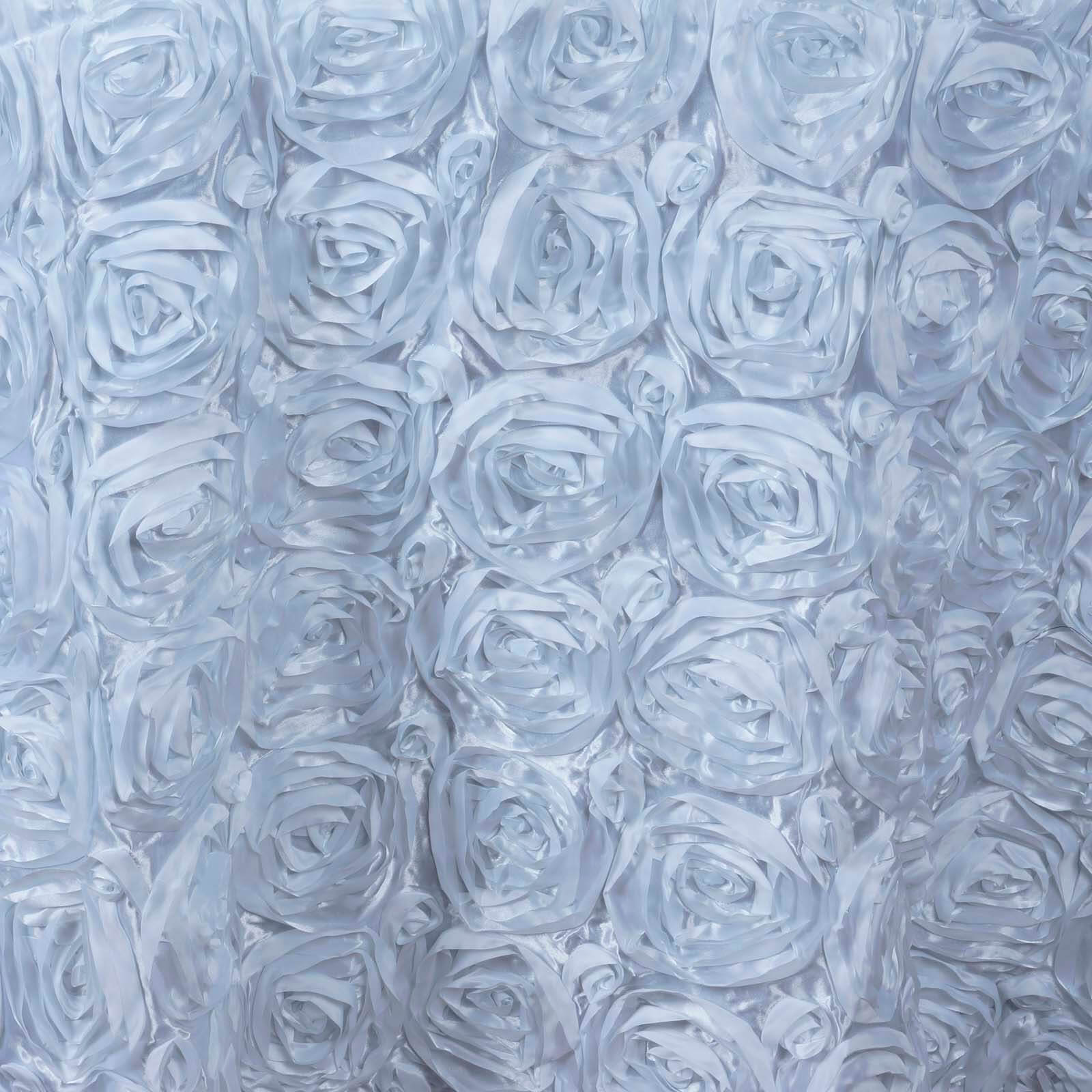 Hot Sale! White Satin 132-Inch Round Tablecloth with Stunning 3D Rosette Design for Elegant Events