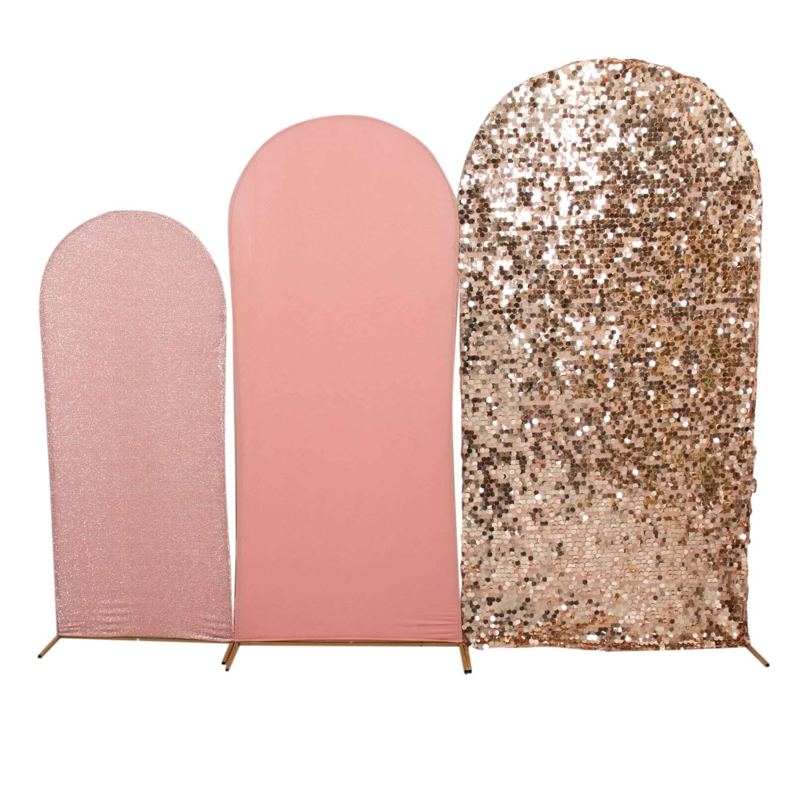 3-Piece Rose Gold Wedding Arch Frame Covers: Sequin, Tinsel & Spandex