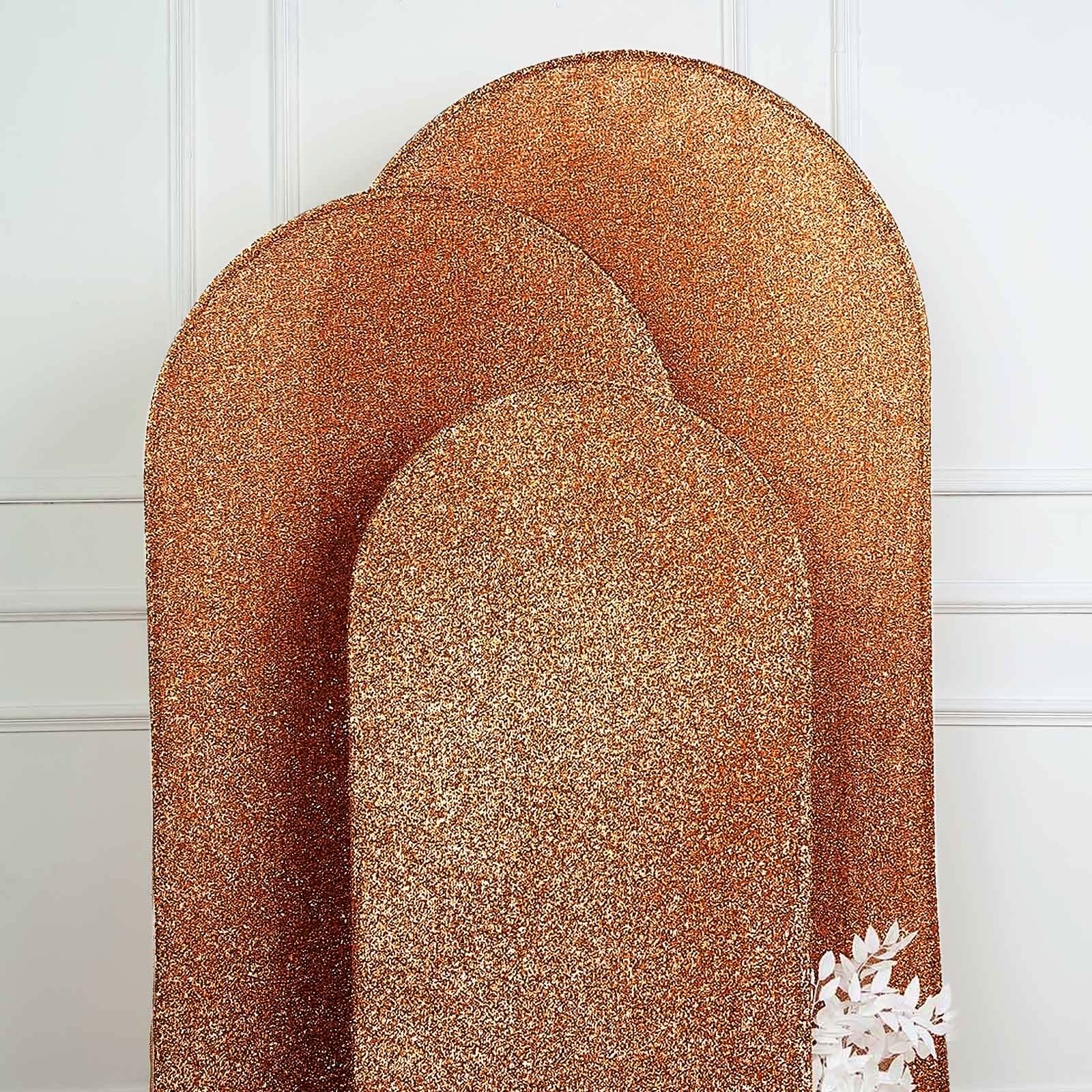 Hot Sale! 5ft Antique Gold Shimmer Tinsel Spandex Backdrop Cover for Round Top Wedding Arch