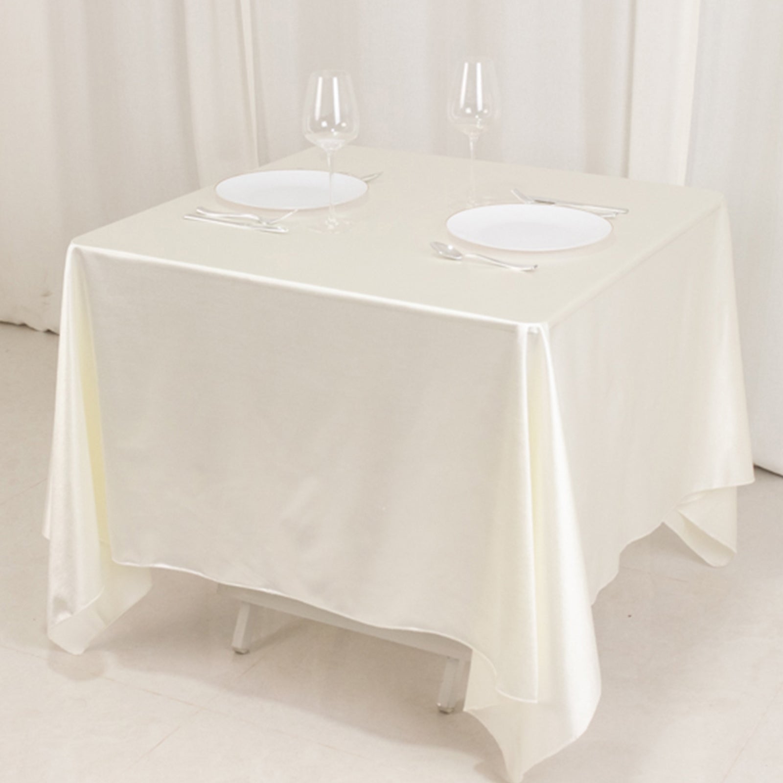 Wrinkle-Free & Stain-Resistant Shimmer Pearl White 70x70 Premium Scuba Square Tablecloth for Weddings and Parties
