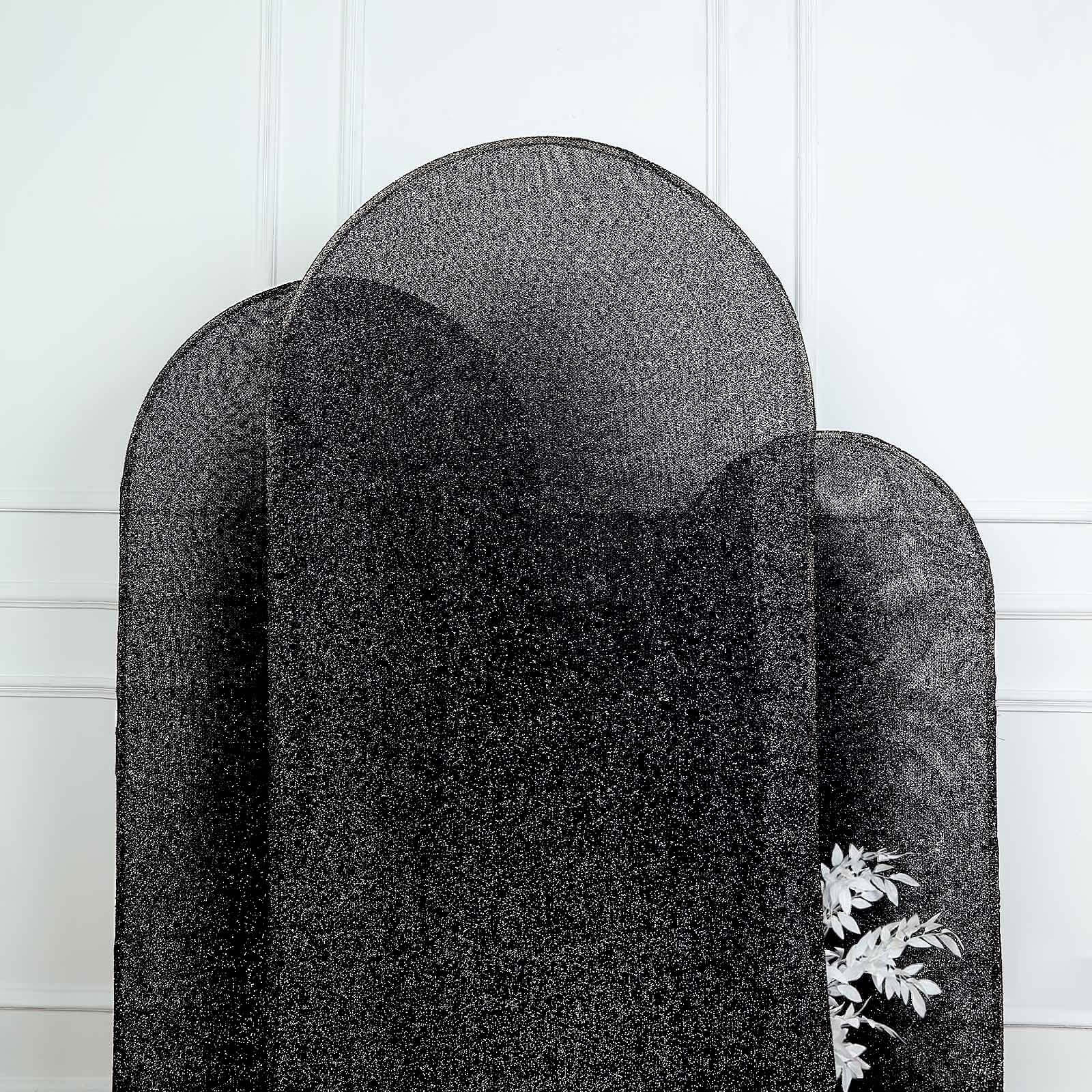 7ft Black Shimmer Tinsel Spandex Cover for Fitted Round - Top Wedding Arch Stand