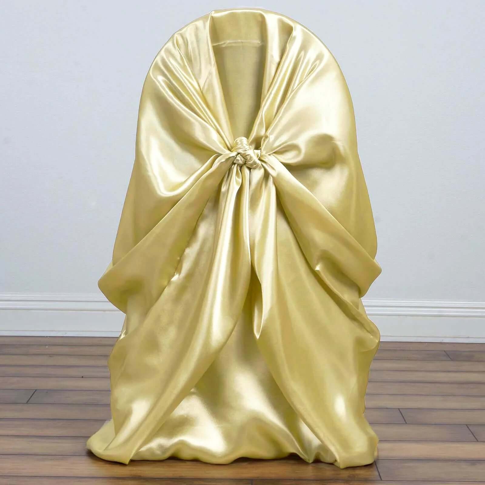 Champagne Satin Self-Tie Chair Cover - Universal Design for Multiple Chair Types, Durable Slip-On