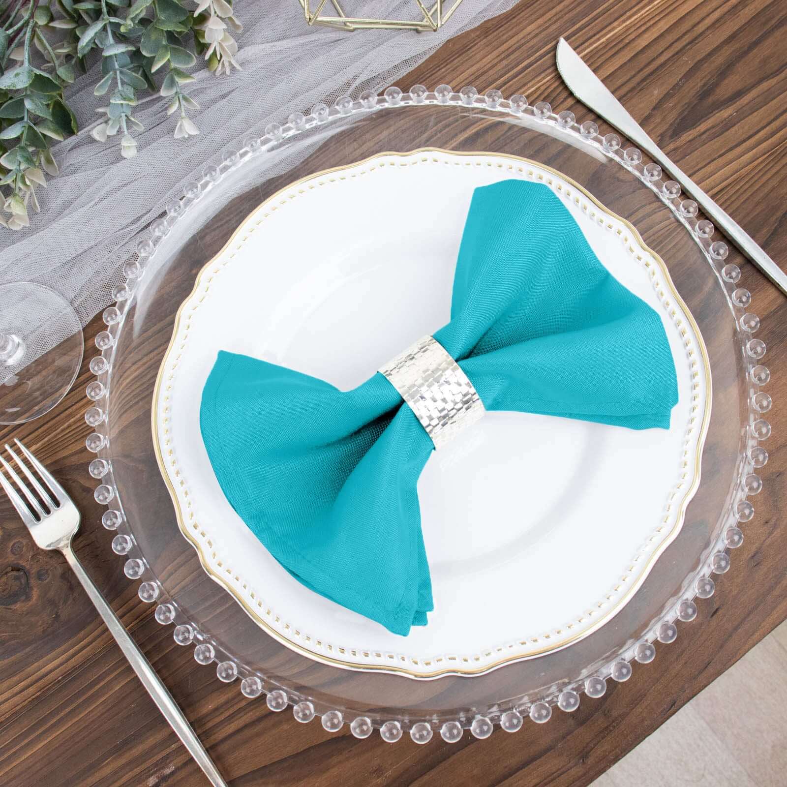 Set of 5 Turquoise 17x17 Polyester Dinner Napkins - Durable & Anti - Wrinkle