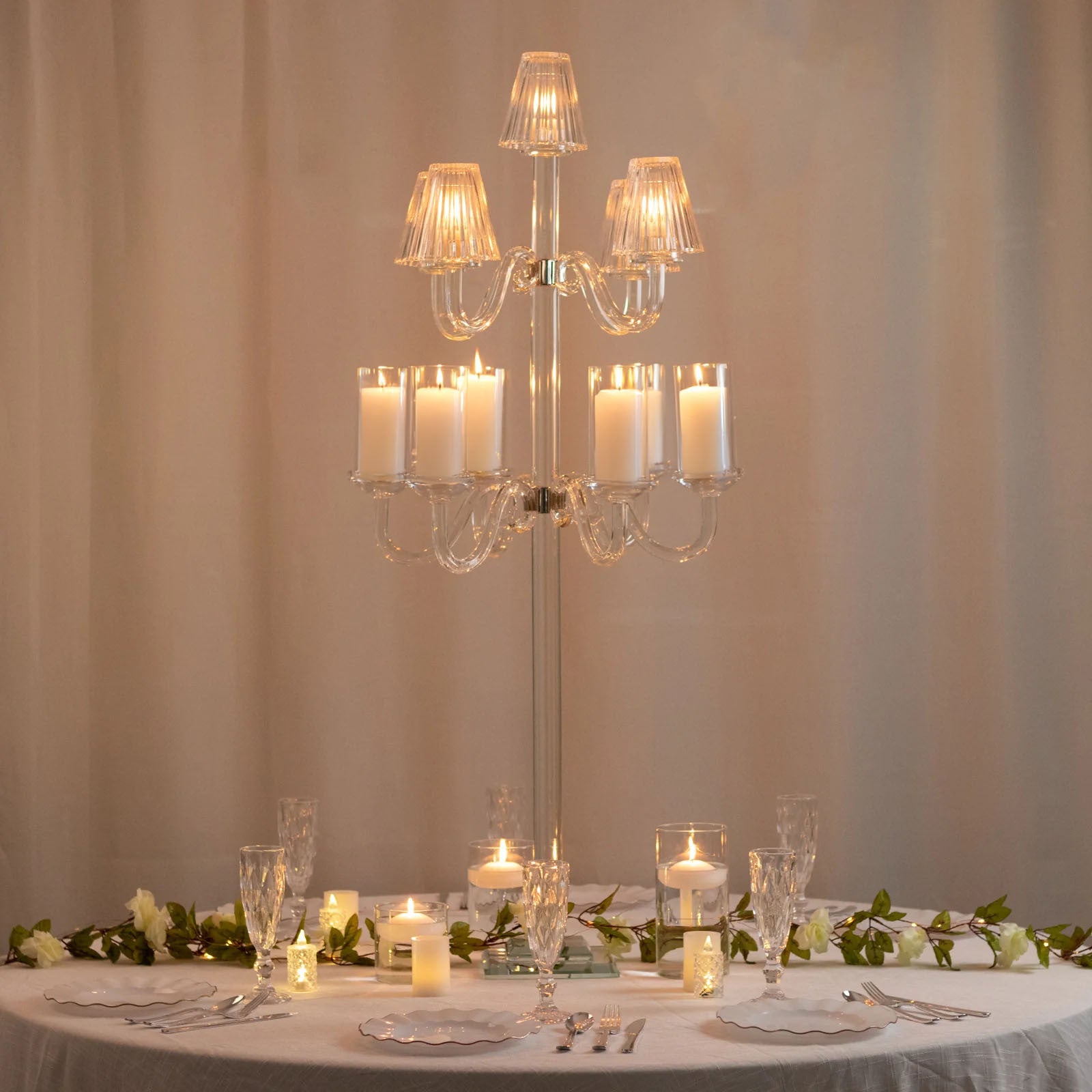 Hot Deal! 11-Arm Crystal Glass Candelabra for Weddings and Home Decor, Fits Taper & Tealight Candles