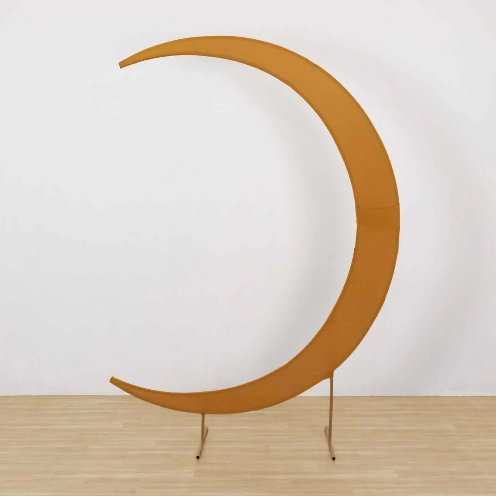 Custom-Fitted 7.5ft Gold Spandex Cover for Crescent Moon Wedding Arch Stand