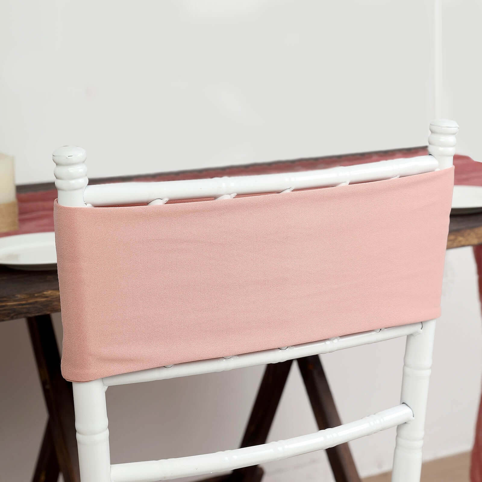 Hot Deal! 5-Piece Set of Dusty Rose Stretch Spandex Chair Sashes for Weddings and Events