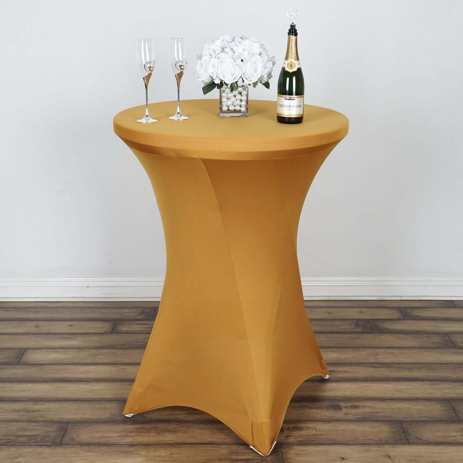 Gold Stretch Spandex Cocktail Table Cover (24 - 32 Dia) for Stylish Events