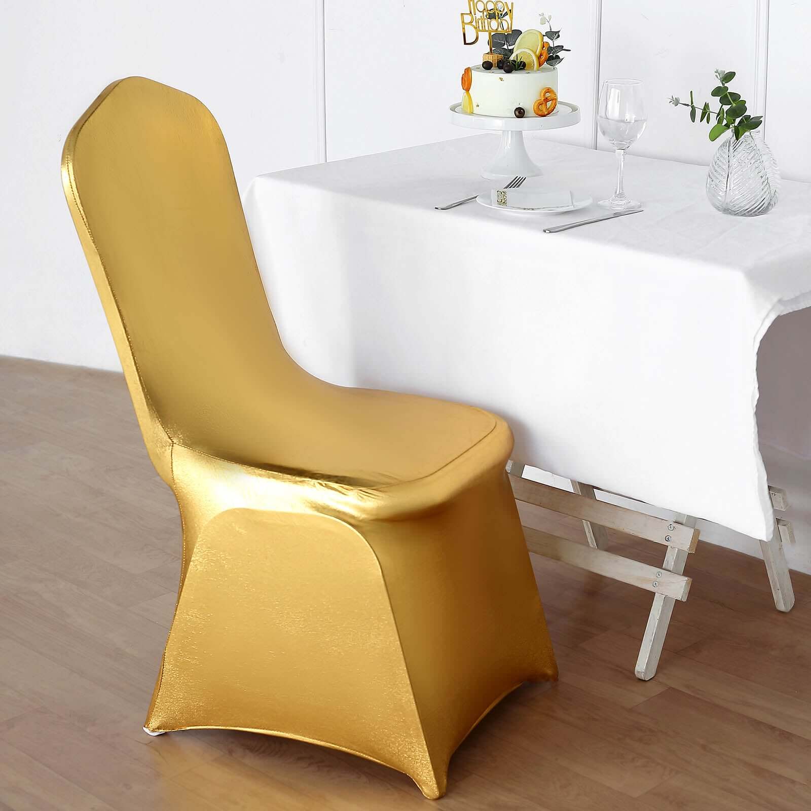 Premium Glittering Metallic Gold Spandex Banquet Chair Cover - Ideal for Special Events