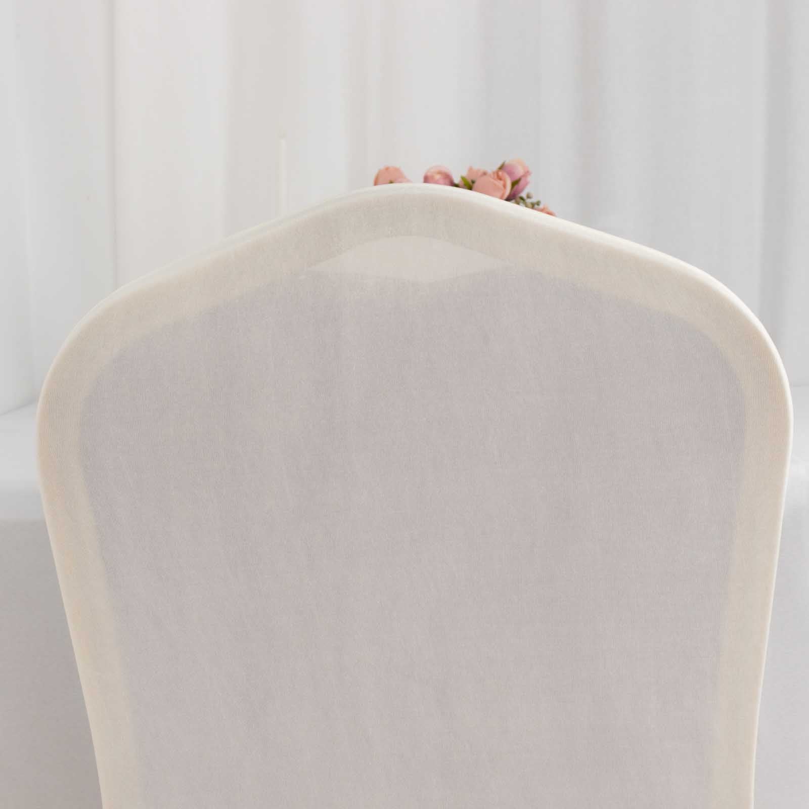 Ivory Spandex Chair Cover with Ruffle Pleated Skirt - 1-Piece Stretch Slipcover for Banquet Chairs